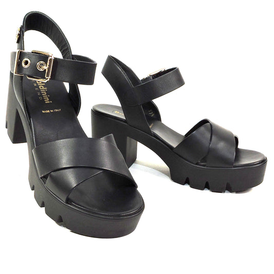 BALDININI 🇮🇹 WOMEN'S BLACK SOFT LEATHER COMFORT SUMMER PLATFORM SANDALS