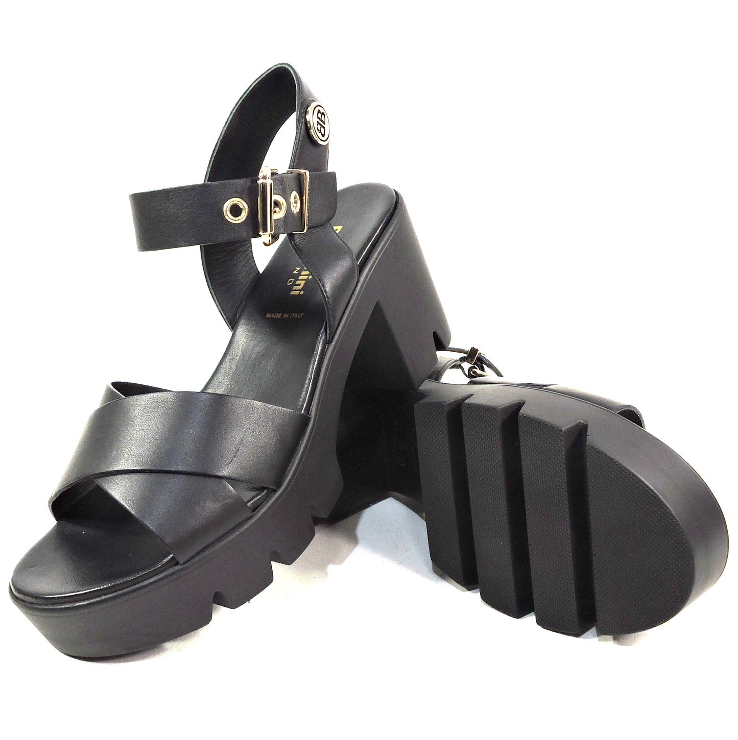 BALDININI 🇮🇹 WOMEN'S BLACK SOFT LEATHER COMFORT SUMMER PLATFORM SANDALS
