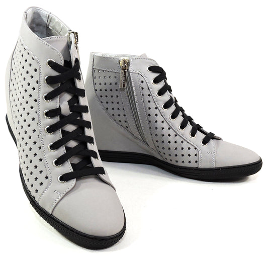 LUIGI TRAINI 🇮🇹 WOMEN'S GREY SUEDE COMFORT SUMMER WEDGE ANKLE BOOTIE