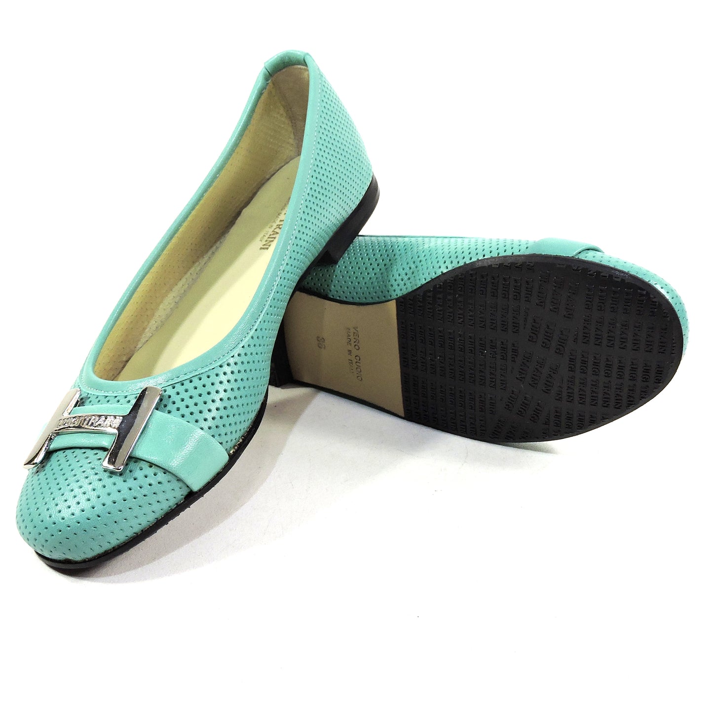LUIGI TRAINI 🇮🇹 WOMEN'S SOFT GREEN LEATHER COMFORT FLAT LOAFERS
