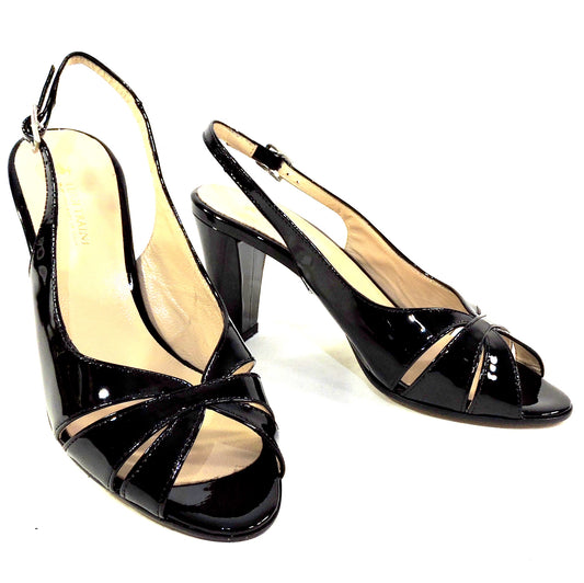 LUIGI TRAINI 🇮🇹 WOMEN'S BLACK SOFT PATENT LEATHER COMFORT SUMMER SANDALS