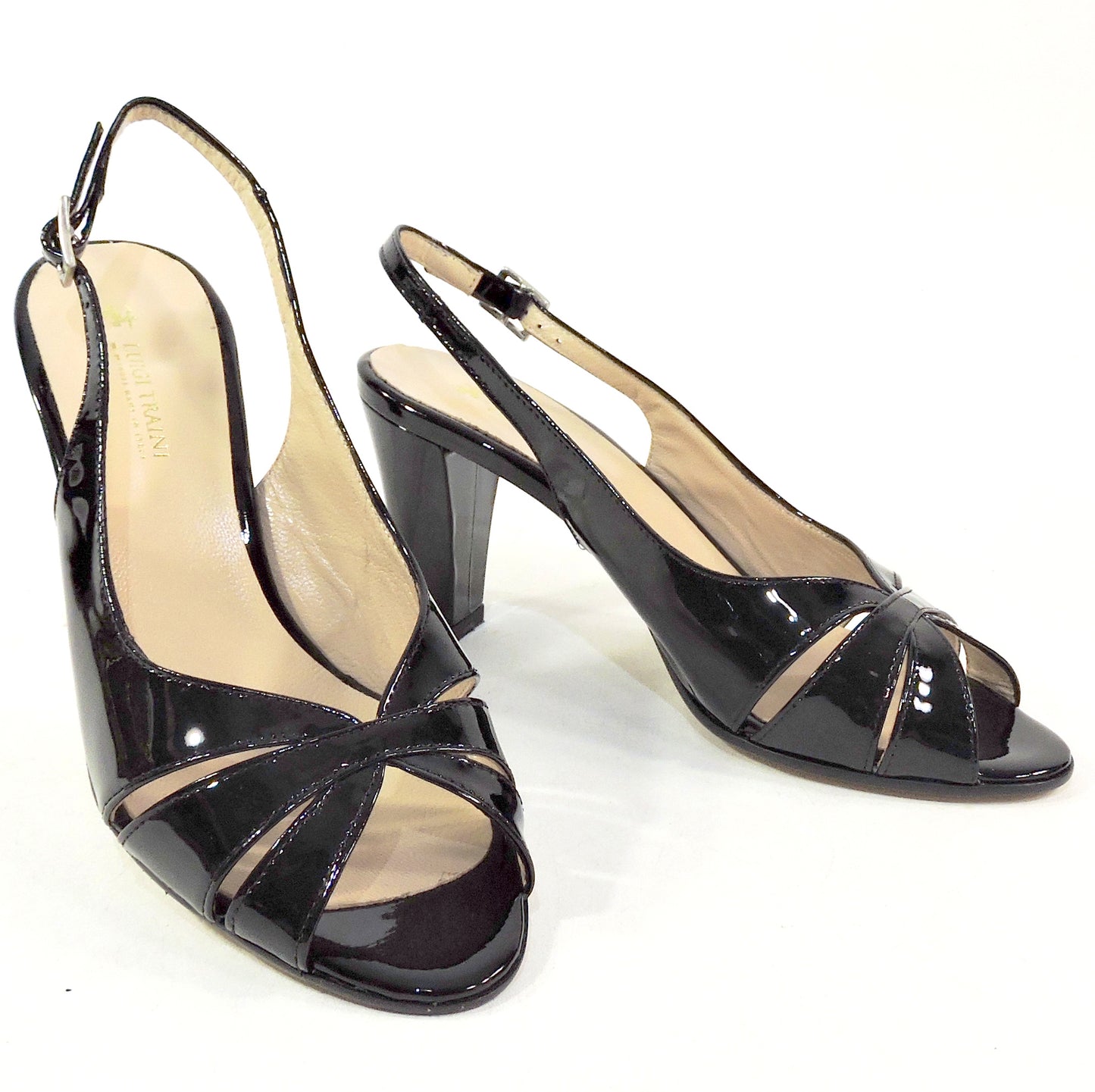 LUIGI TRAINI 🇮🇹 WOMEN'S BLACK SOFT PATENT LEATHER COMFORT SUMMER SANDALS