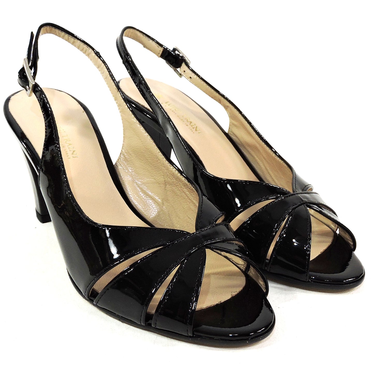 LUIGI TRAINI 🇮🇹 WOMEN'S BLACK SOFT PATENT LEATHER COMFORT SUMMER SANDALS