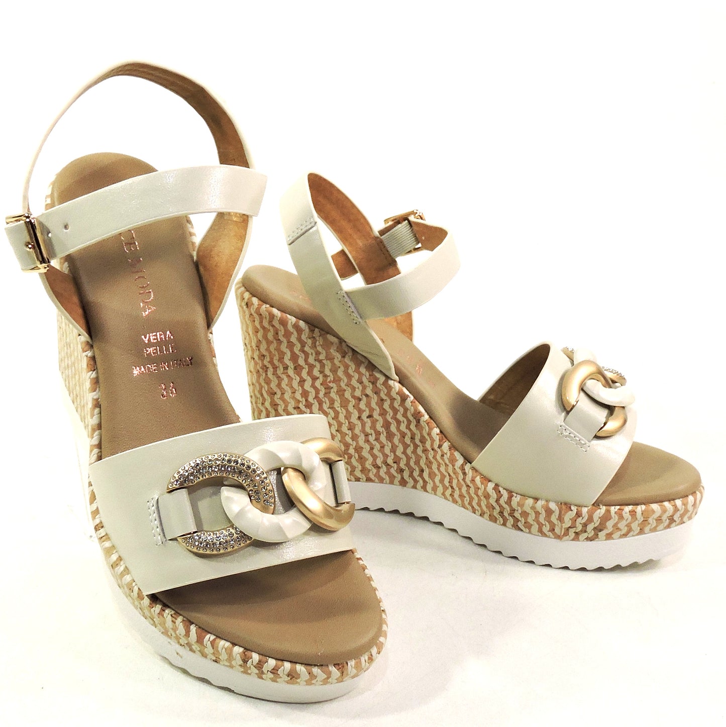 SPACE MODA BY REPO 🇮🇹 WOMEN'S IVORY SOFT LEATHER COMFORT SUMMER WEDGE SANDALS