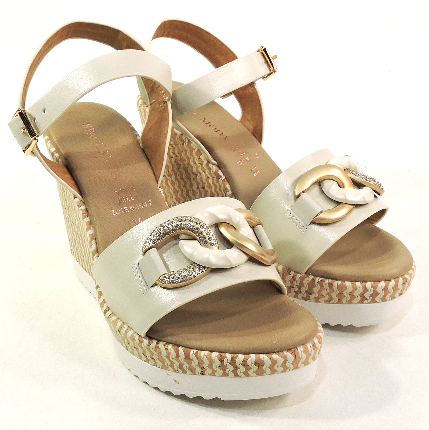 SPACE MODA BY REPO 🇮🇹 WOMEN'S IVORY SOFT LEATHER COMFORT SUMMER WEDGE SANDALS