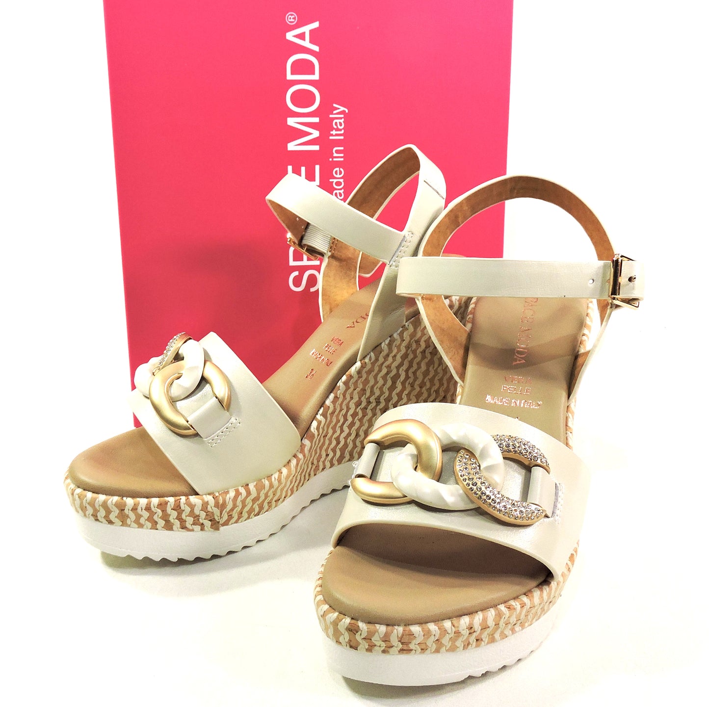 SPACE MODA BY REPO 🇮🇹 WOMEN'S IVORY SOFT LEATHER COMFORT SUMMER WEDGE SANDALS