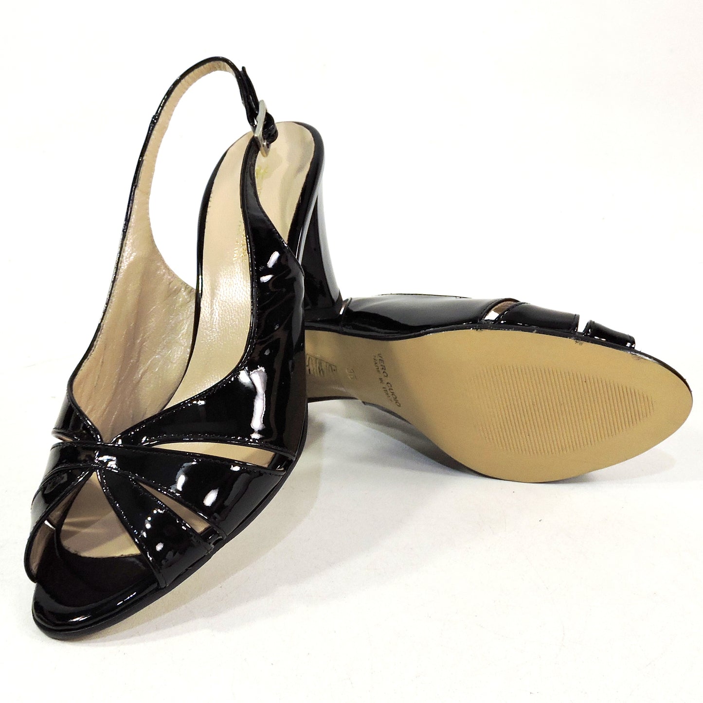 LUIGI TRAINI 🇮🇹 WOMEN'S BLACK SOFT PATENT LEATHER COMFORT SUMMER SANDALS
