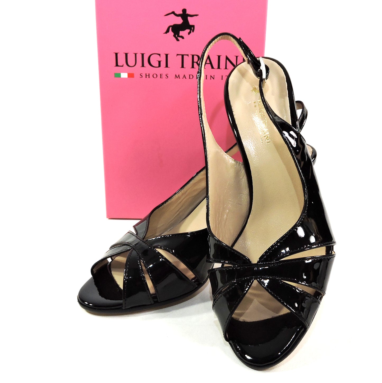 LUIGI TRAINI 🇮🇹 WOMEN'S BLACK SOFT PATENT LEATHER COMFORT SUMMER SANDALS