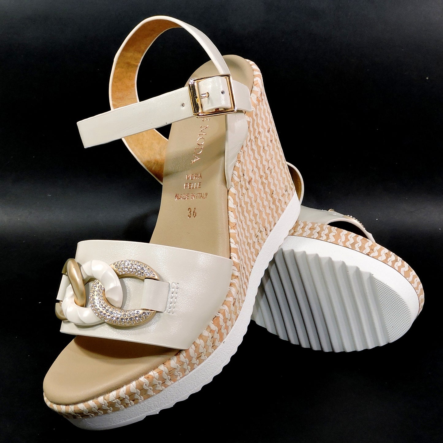 SPACE MODA BY REPO 🇮🇹 WOMEN'S IVORY SOFT LEATHER COMFORT SUMMER WEDGE SANDALS