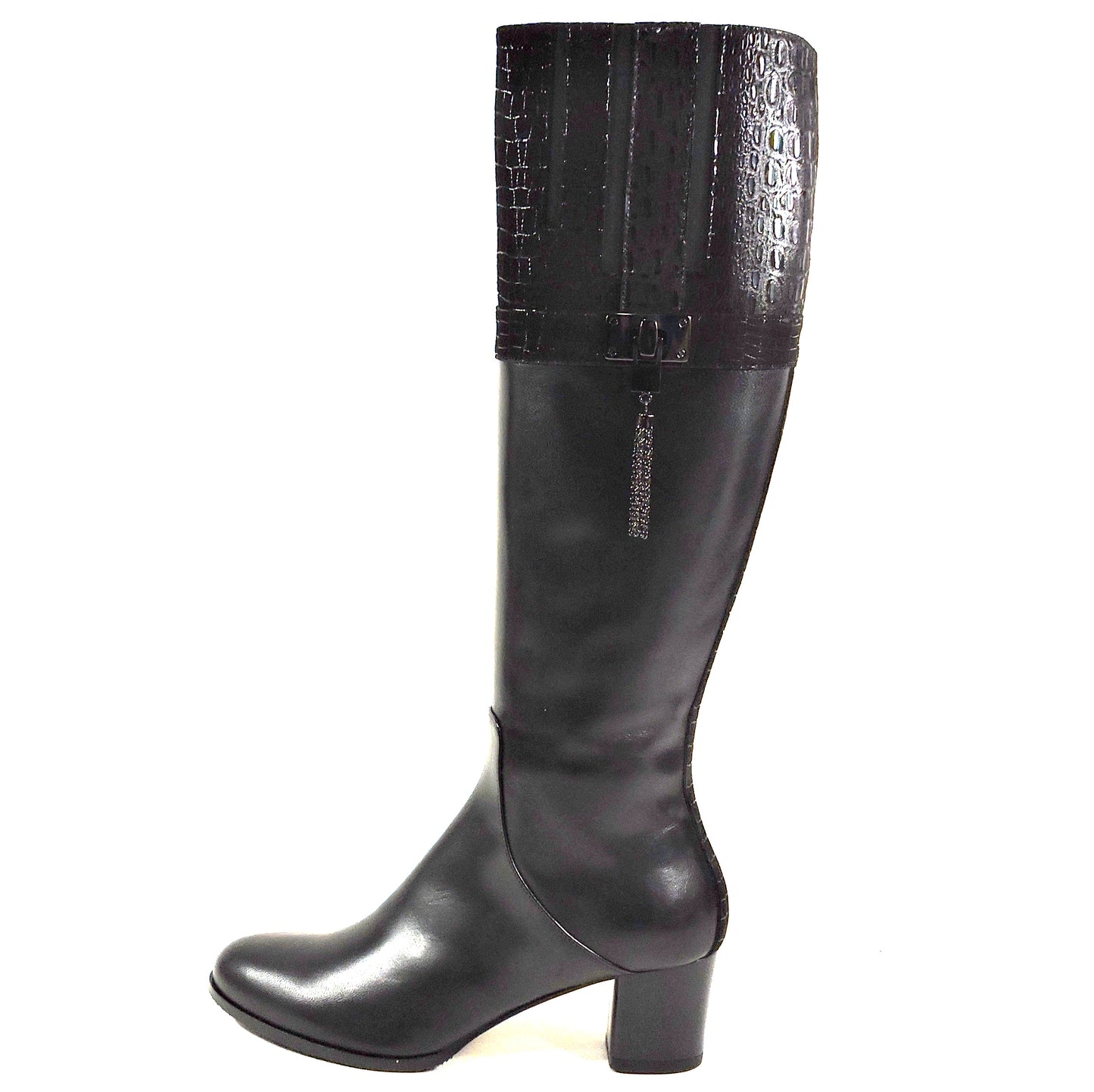 LUIGI TRAINI 🇮🇹 WOMEN'S SOFT BLACK LEATHER COMFORT WINTER LAMB FUR HIGTH BOOTS