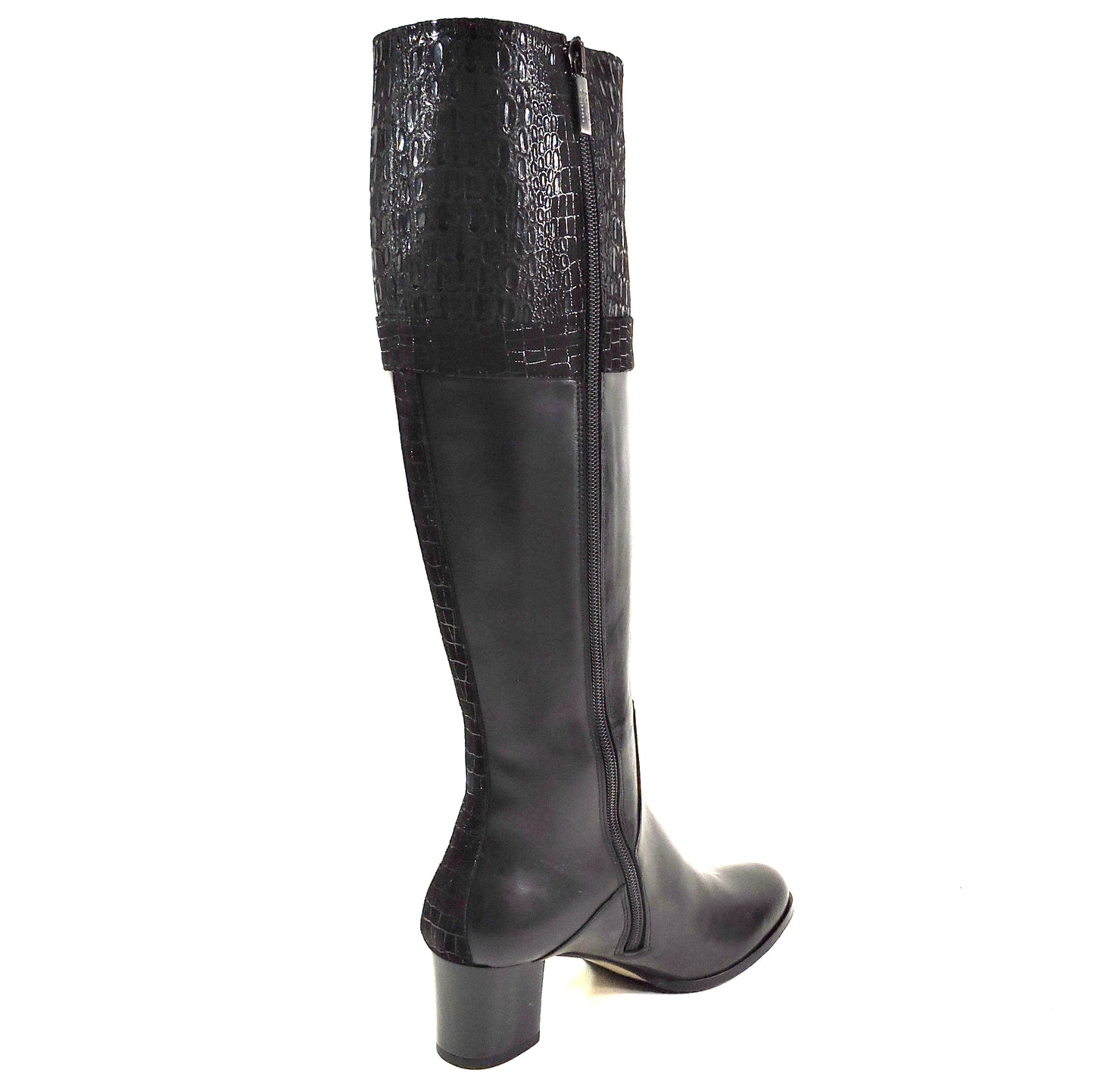 LUIGI TRAINI 🇮🇹 WOMEN'S SOFT BLACK LEATHER COMFORT WINTER LAMB FUR HIGTH BOOTS
