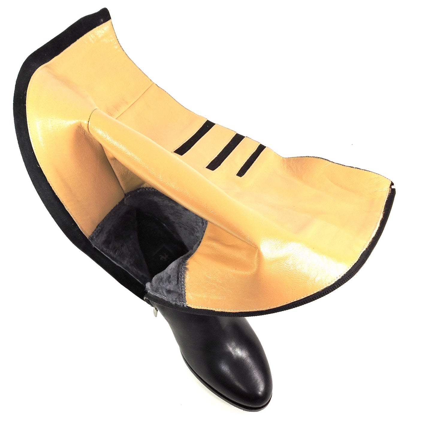 LUIGI TRAINI 🇮🇹 WOMEN'S SOFT BLACK LEATHER COMFORT WINTER LAMB FUR HIGTH BOOTS