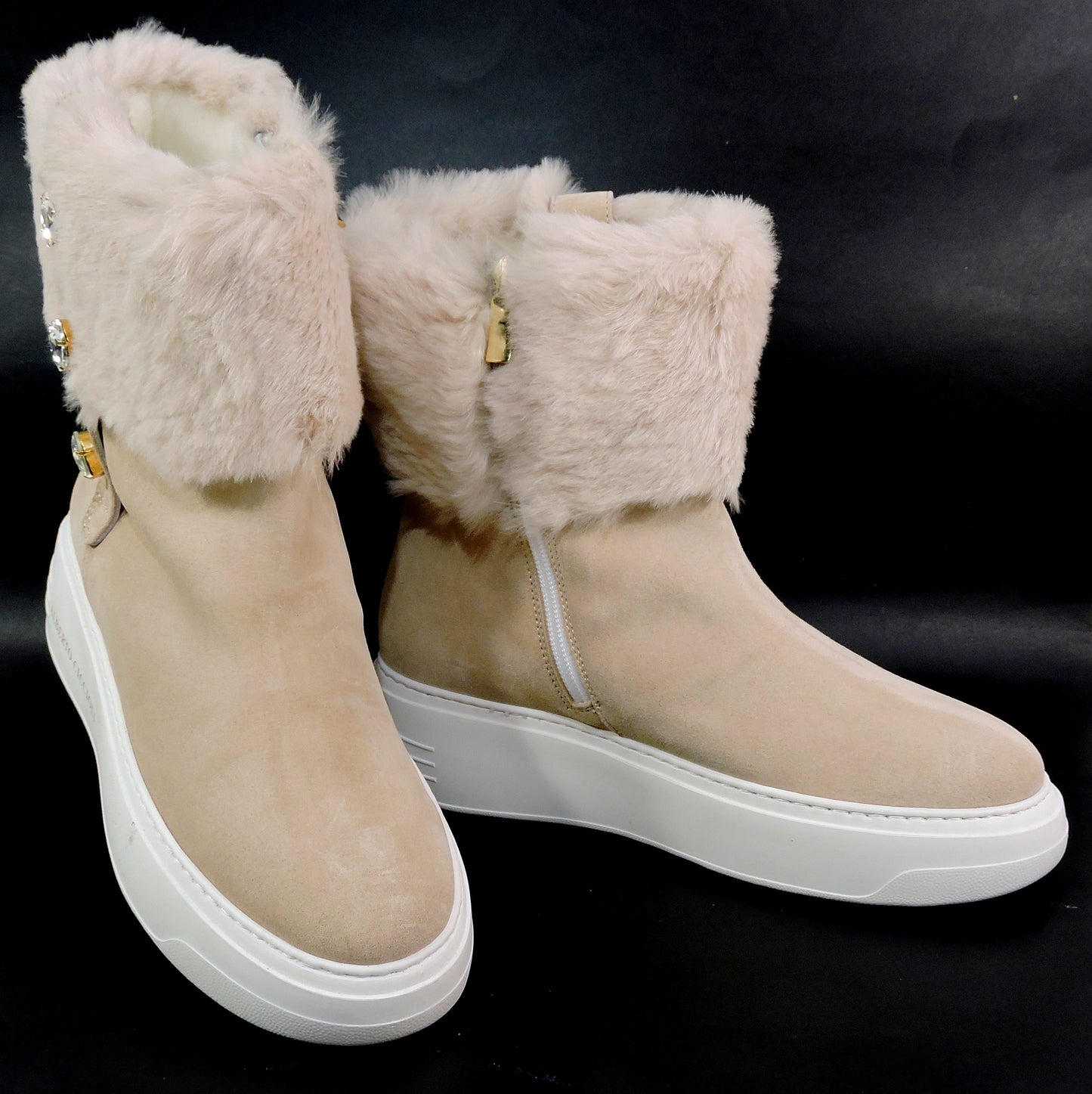 ALBERTO CICCIOLI 🇮🇹 WOMEN'S CREAM SUEDE & FUR COMFORT WINTER ANKLE BOOTS 37