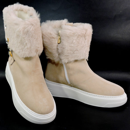 ALBERTO CICCIOLI 🇮🇹 WOMEN'S CREAM SUEDE & FUR COMFORT WINTER ANKLE BOOTS 37