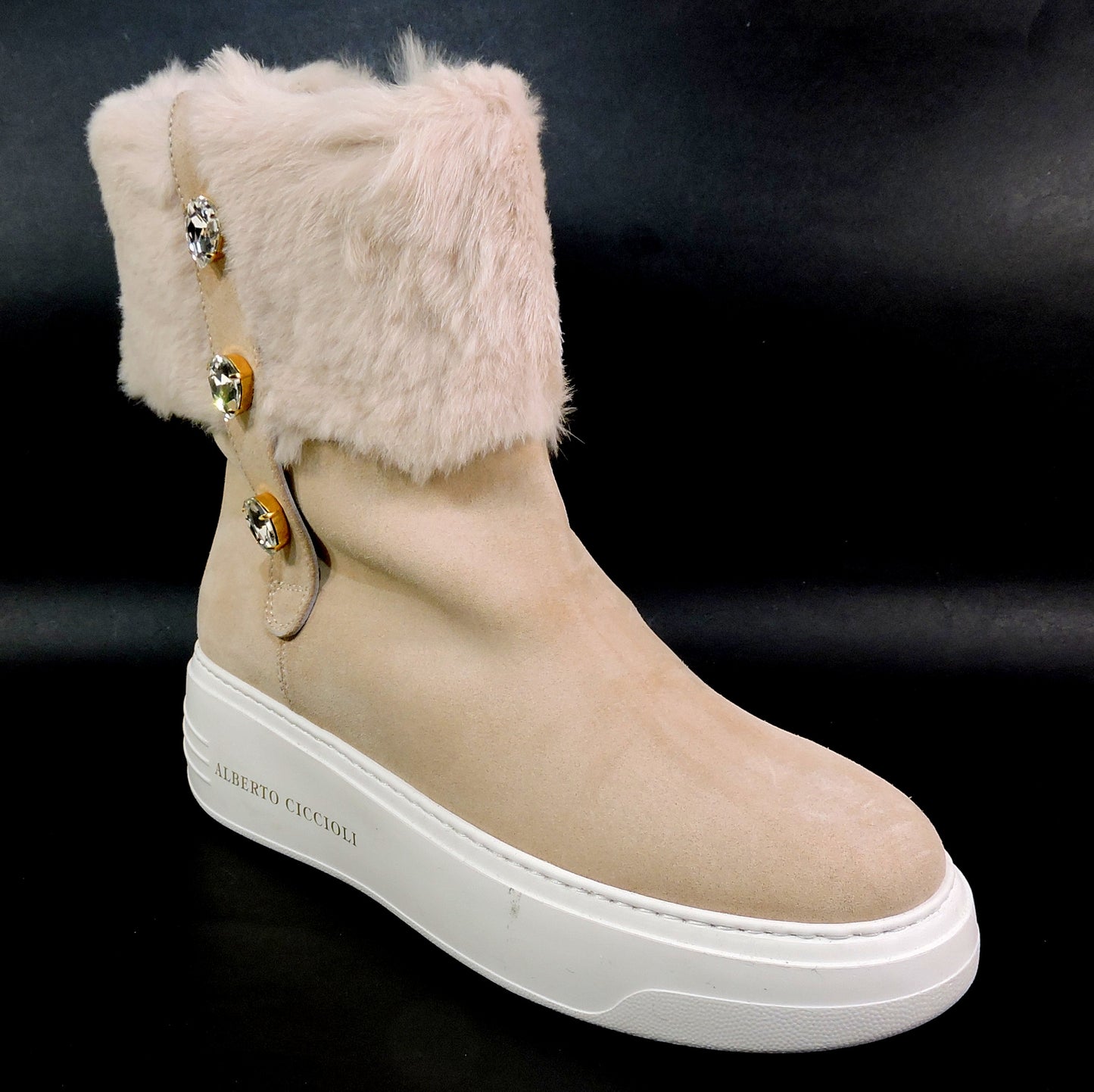 ALBERTO CICCIOLI 🇮🇹 WOMEN'S CREAM SUEDE & FUR COMFORT WINTER ANKLE BOOTS 37