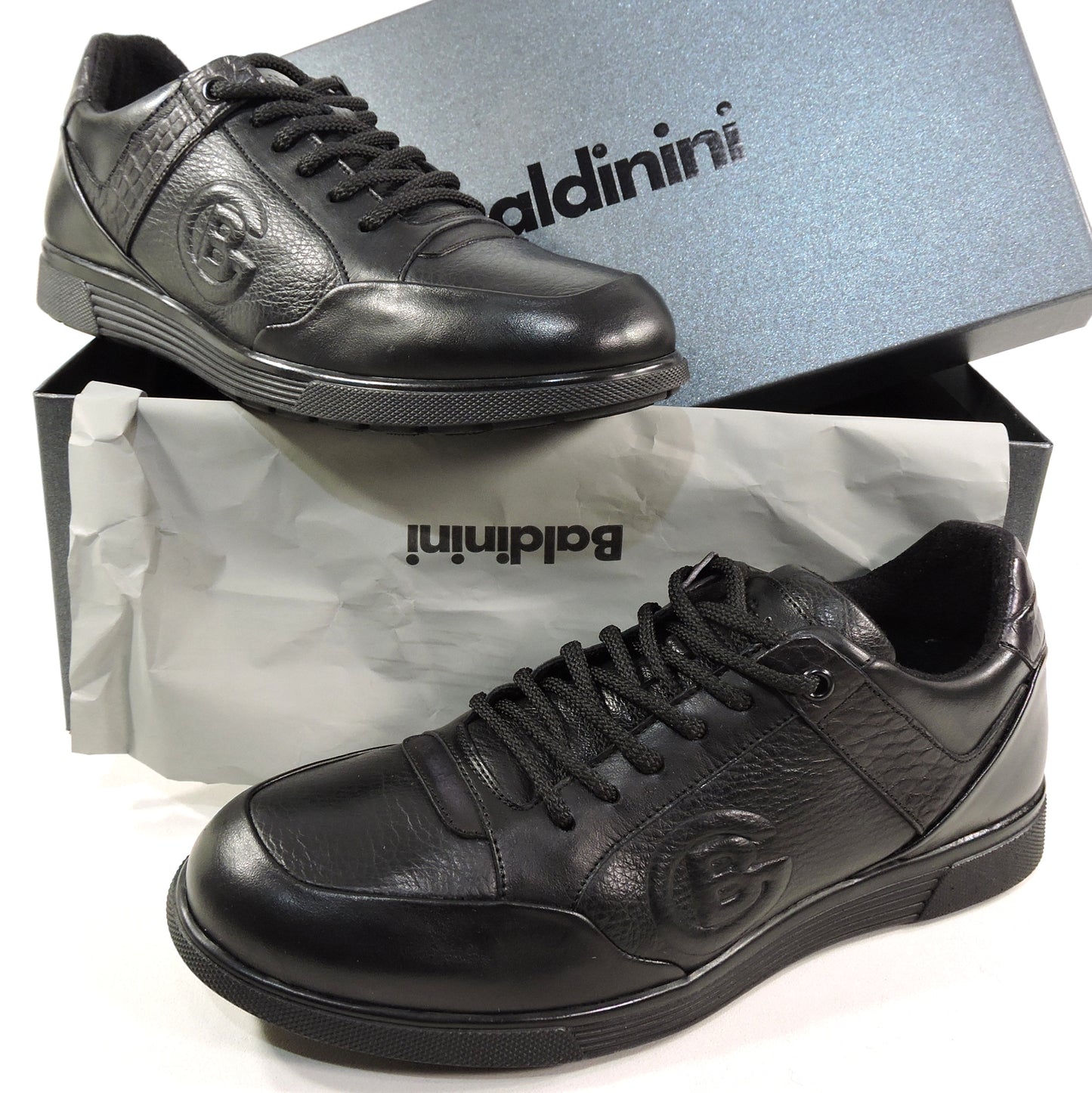 BALDININI 🇮🇹 MEN'S BLACK SOFT LEATHER COMFORT FUR INSOLE WINTER SNEAKERS