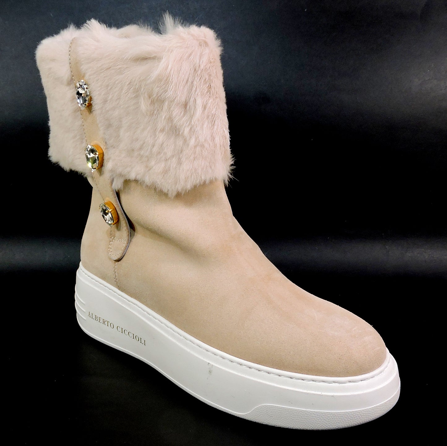 ALBERTO CICCIOLI 🇮🇹 WOMEN'S CREAM SUEDE & FUR COMFORT WINTER ANKLE BOOTS 37