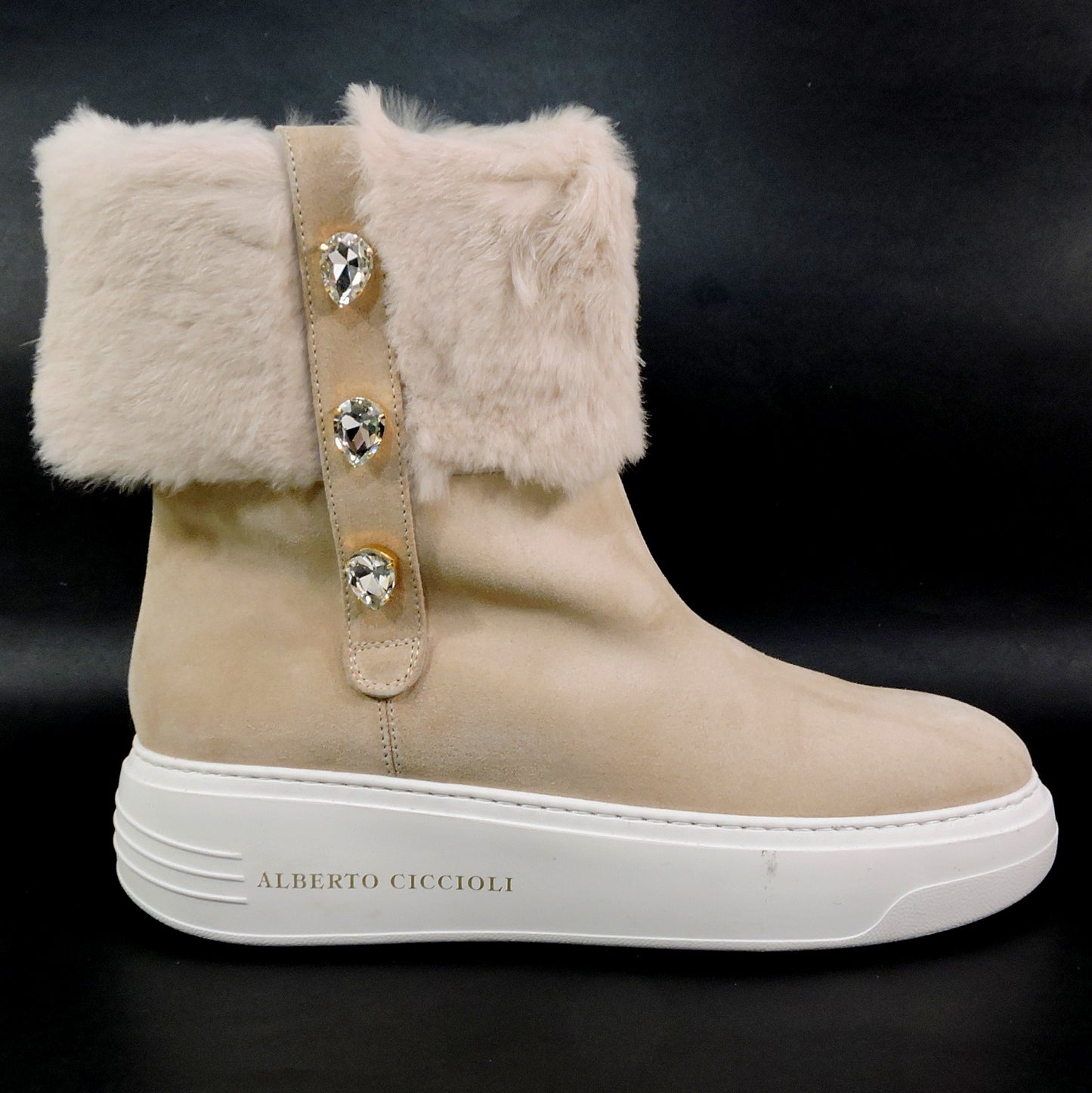 ALBERTO CICCIOLI 🇮🇹 WOMEN'S CREAM SUEDE & FUR COMFORT WINTER ANKLE BOOTS 37