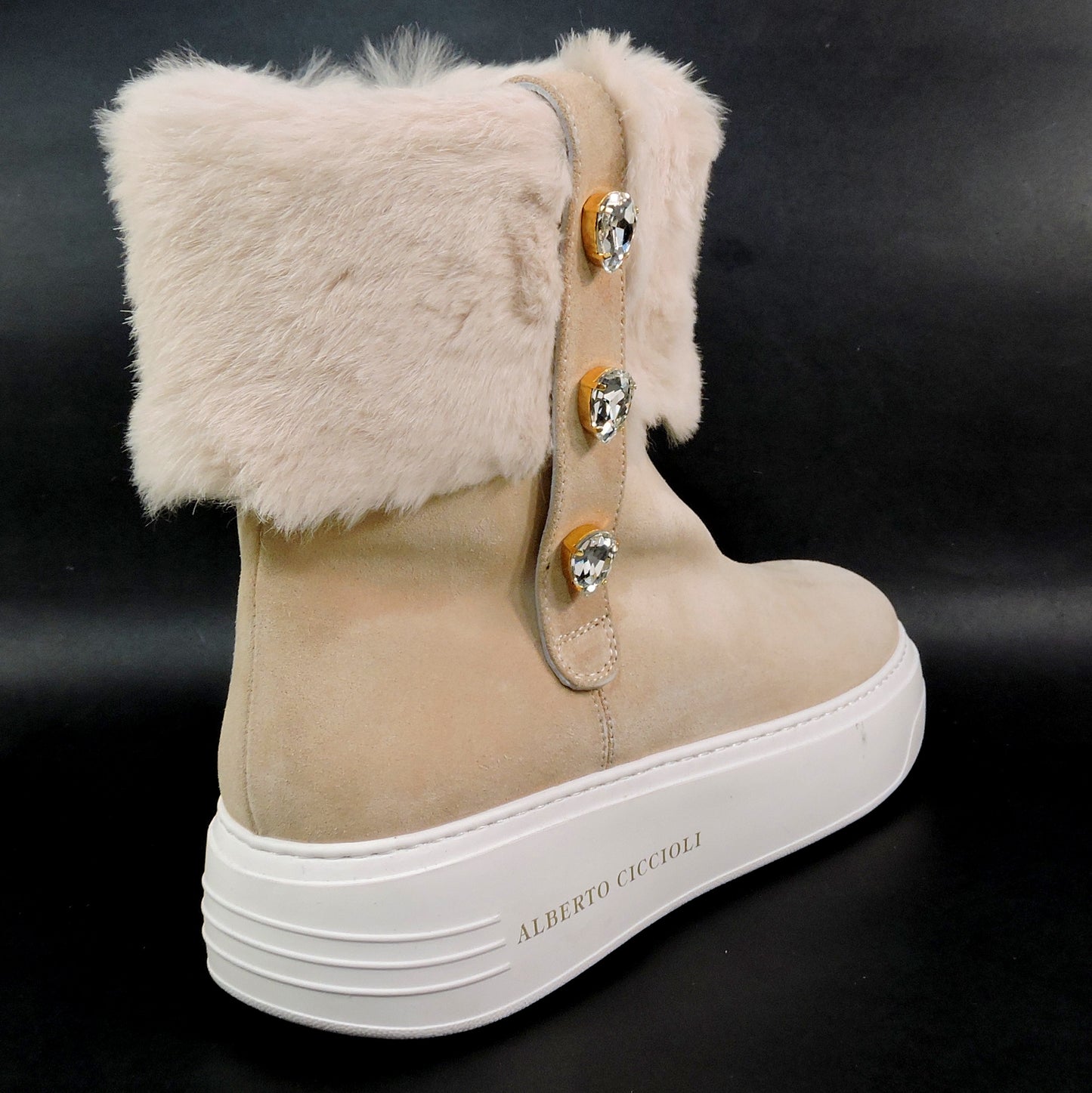 ALBERTO CICCIOLI 🇮🇹 WOMEN'S CREAM SUEDE & FUR COMFORT WINTER ANKLE BOOTS 37