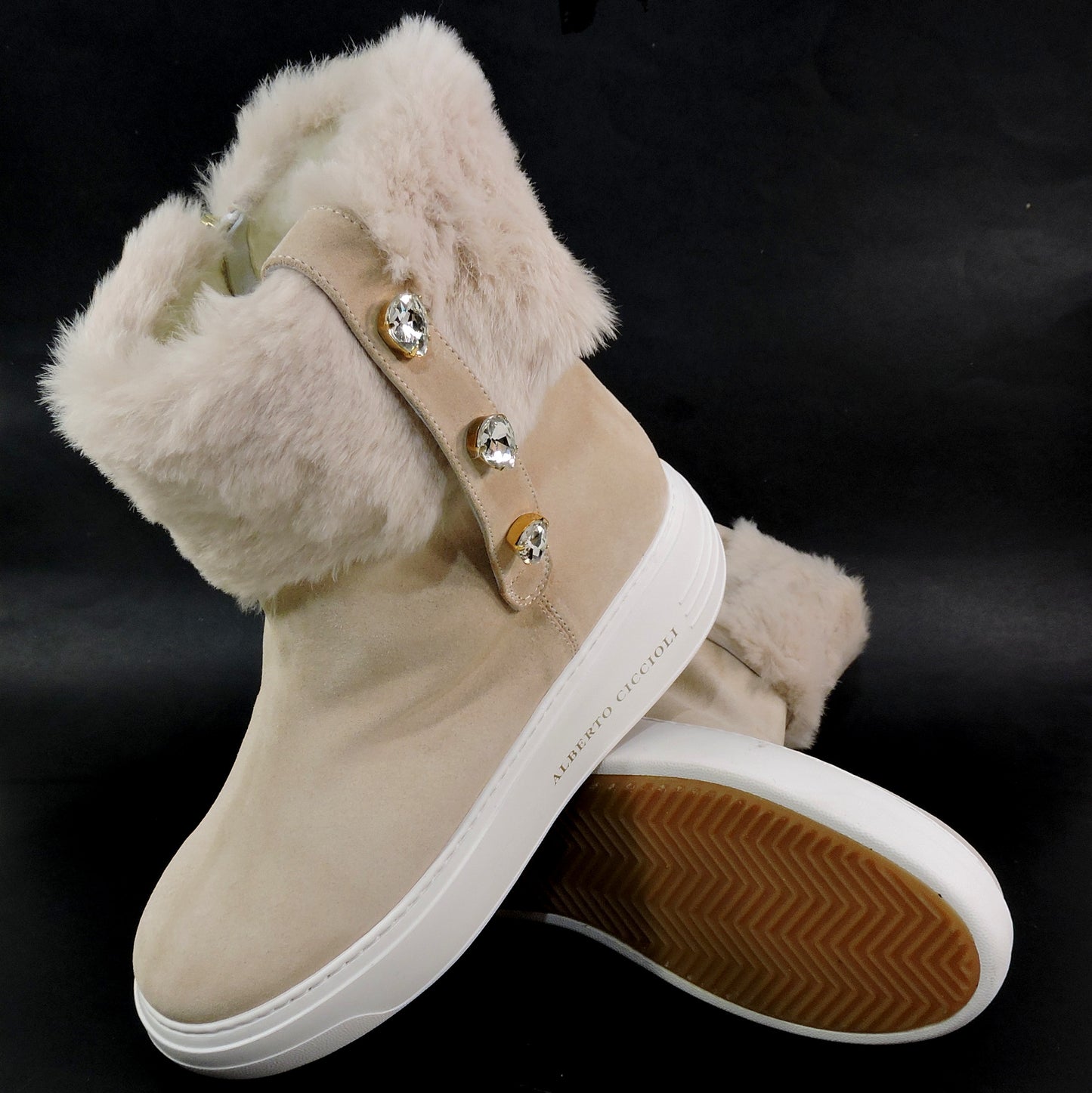 ALBERTO CICCIOLI 🇮🇹 WOMEN'S CREAM SUEDE & FUR COMFORT WINTER ANKLE BOOTS 37