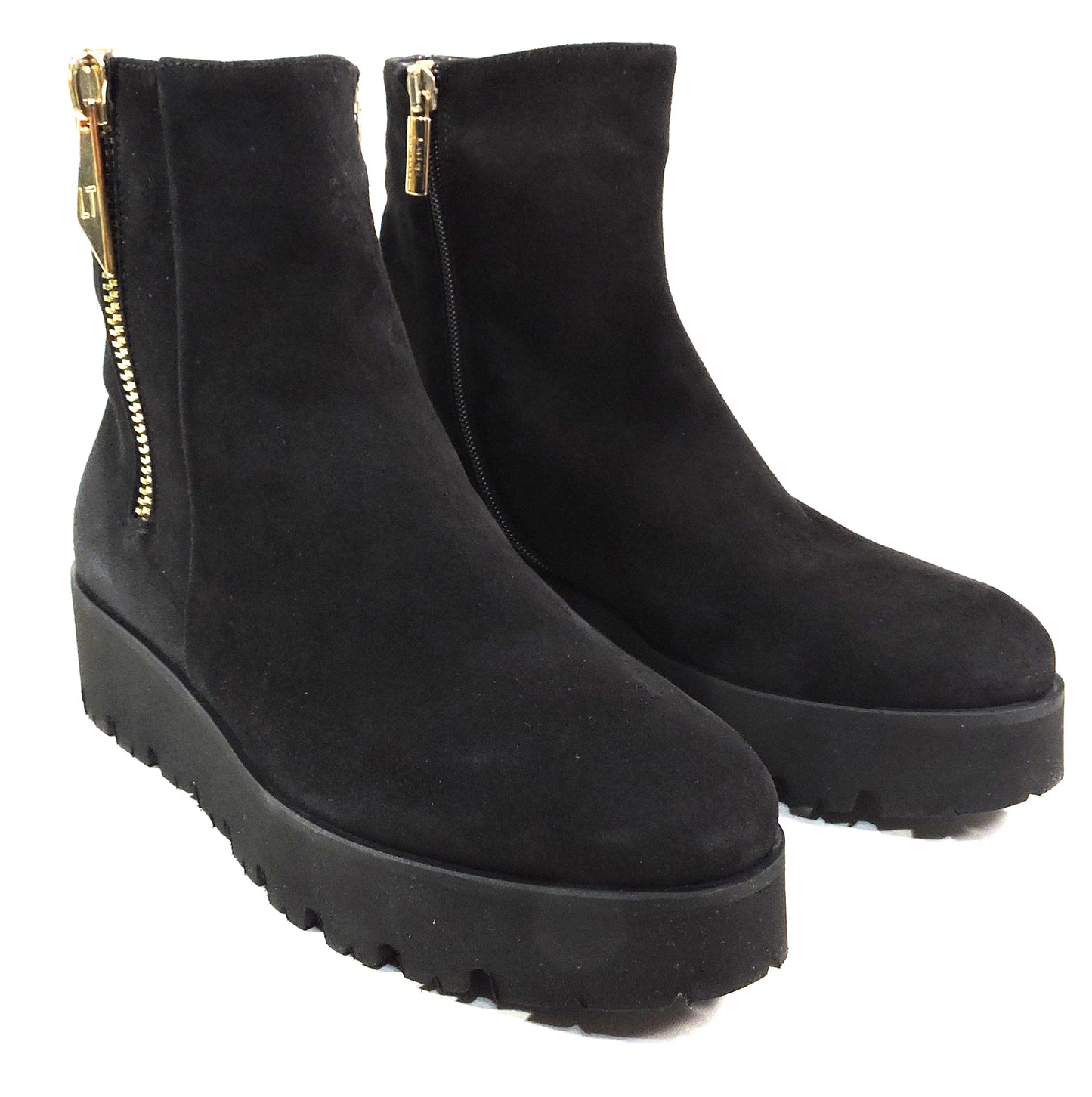 LUIGI TRAINI 🇮🇹 WOMEN'S SOFT BLACK SUEDE COMFORT WINTER FLAT BOOTIE