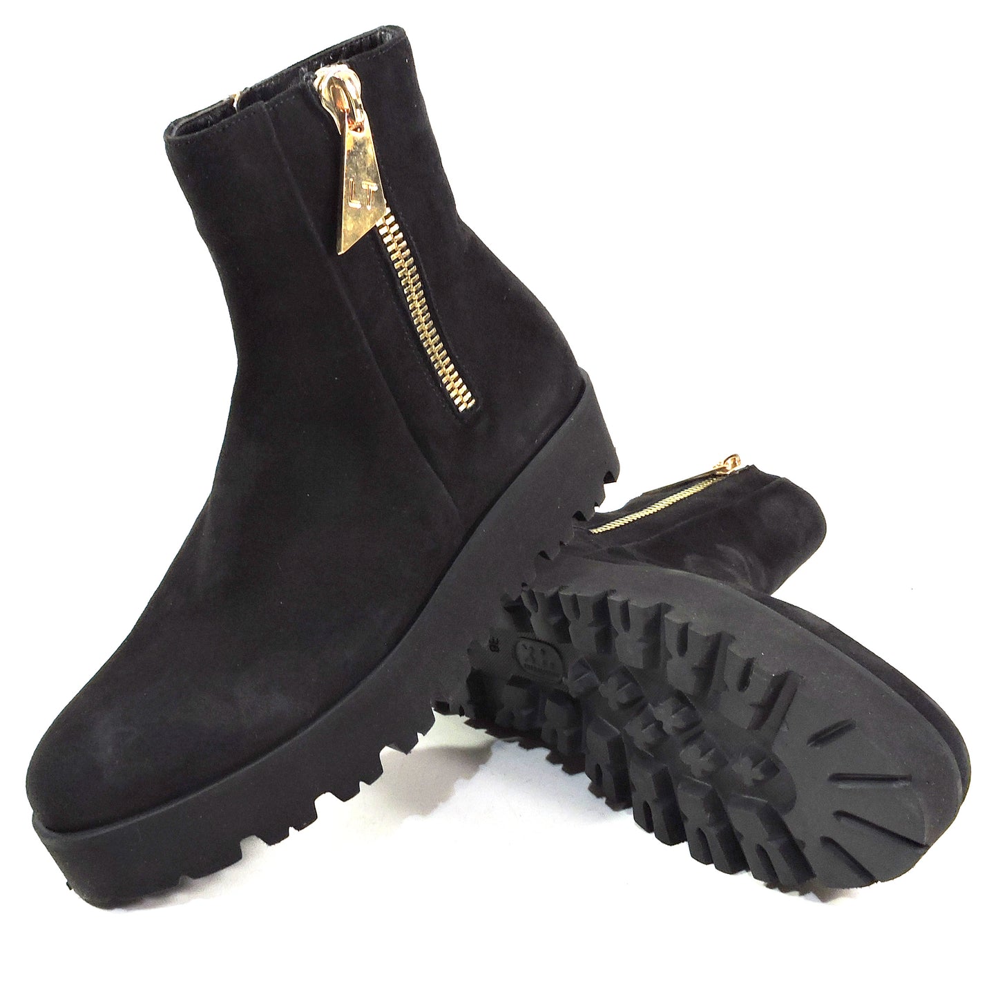 LUIGI TRAINI 🇮🇹 WOMEN'S SOFT BLACK SUEDE COMFORT WINTER FLAT BOOTIE