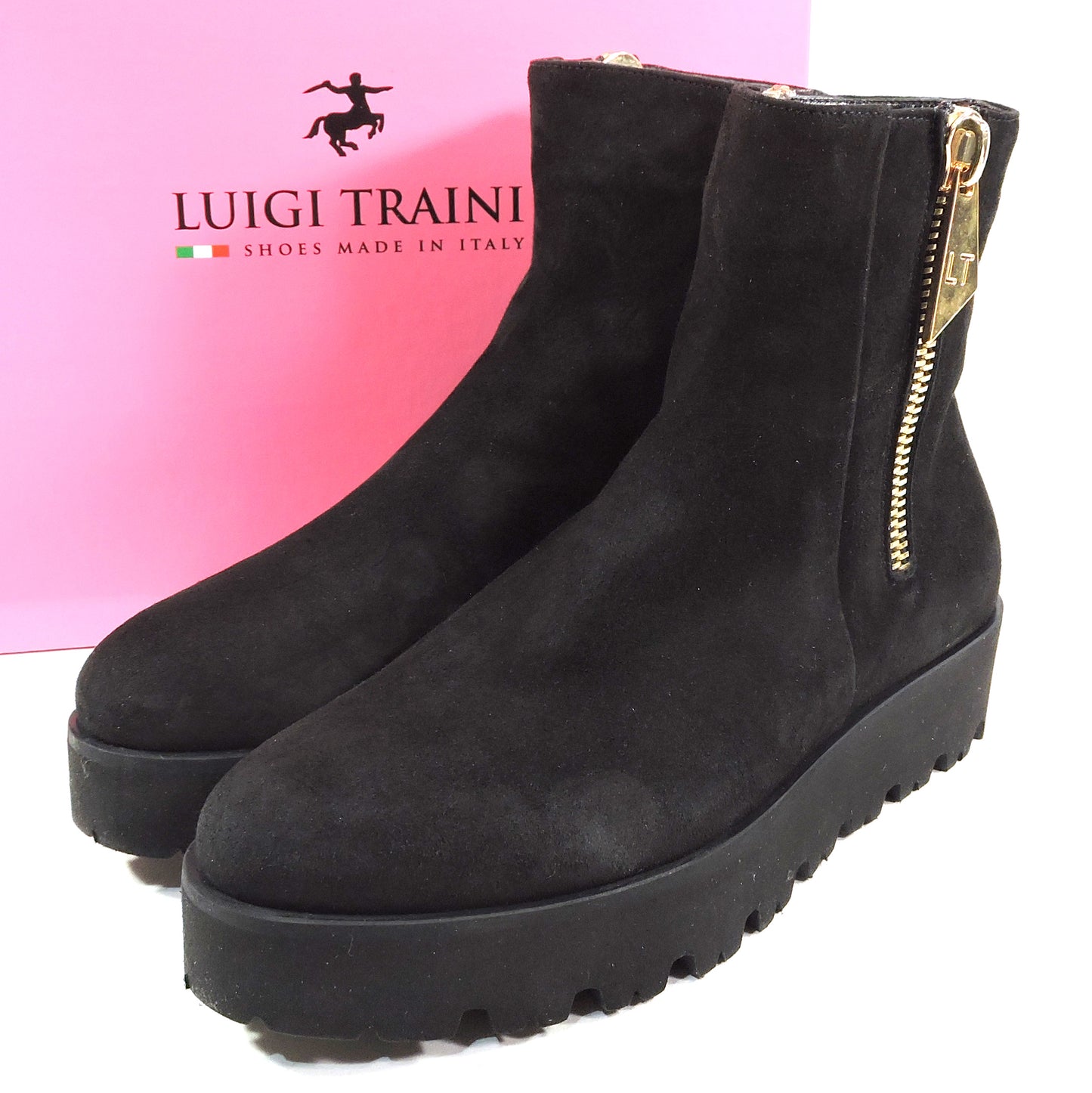 LUIGI TRAINI 🇮🇹 WOMEN'S SOFT BLACK SUEDE COMFORT WINTER FLAT BOOTIE
