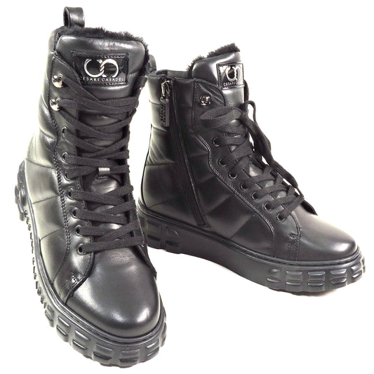 CASADEI 🇮🇹 WOMEN'S BLACK SOFT LEATHER COMFORT FASHION FLAT WINTER BOOTIE 37 EU