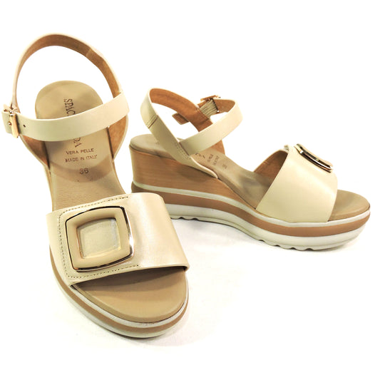 SPACE MODA BY REPO 🇮🇹 WOMENS IVORY COMFORT LEATHER WEDGE SUMMER SANDALS