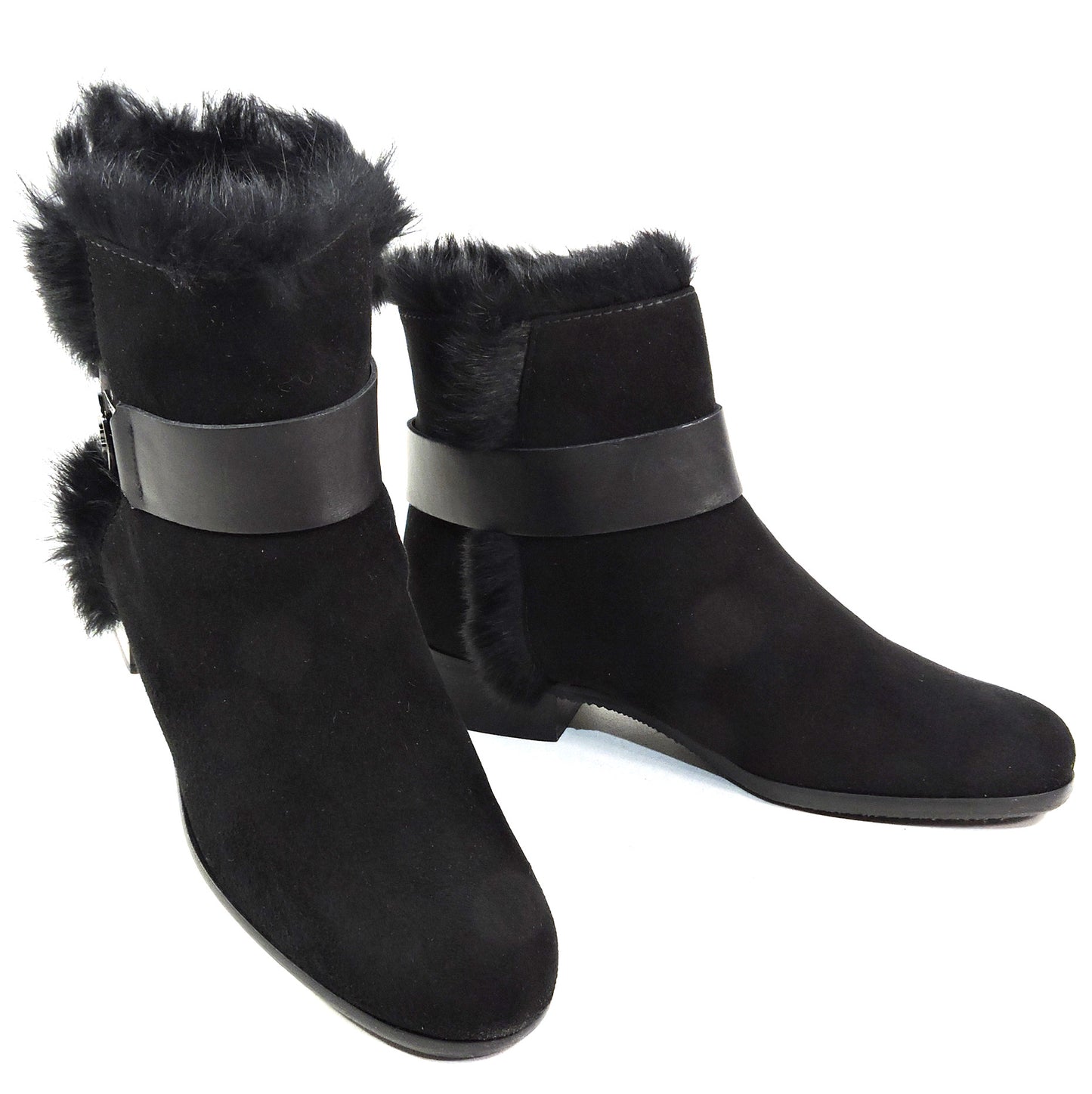 BALDININI 🇮🇹 WOMEN'S BLACK SUEDE WINTER FUR LINING FASHION CHELSEA BOOTIE