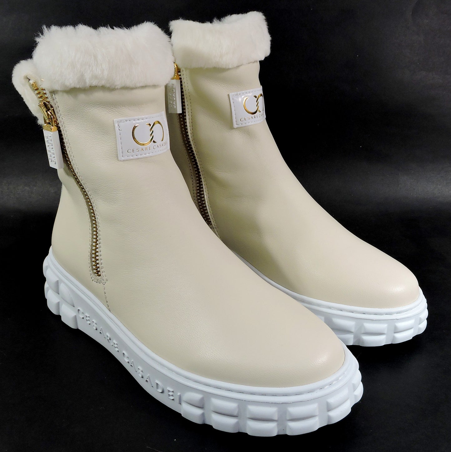 CASADEI 🇮🇹 WOMEN'S BEIGE LEATHER COMFORT LAMB FUR WINTER FASHION BOOTIE 37 EU