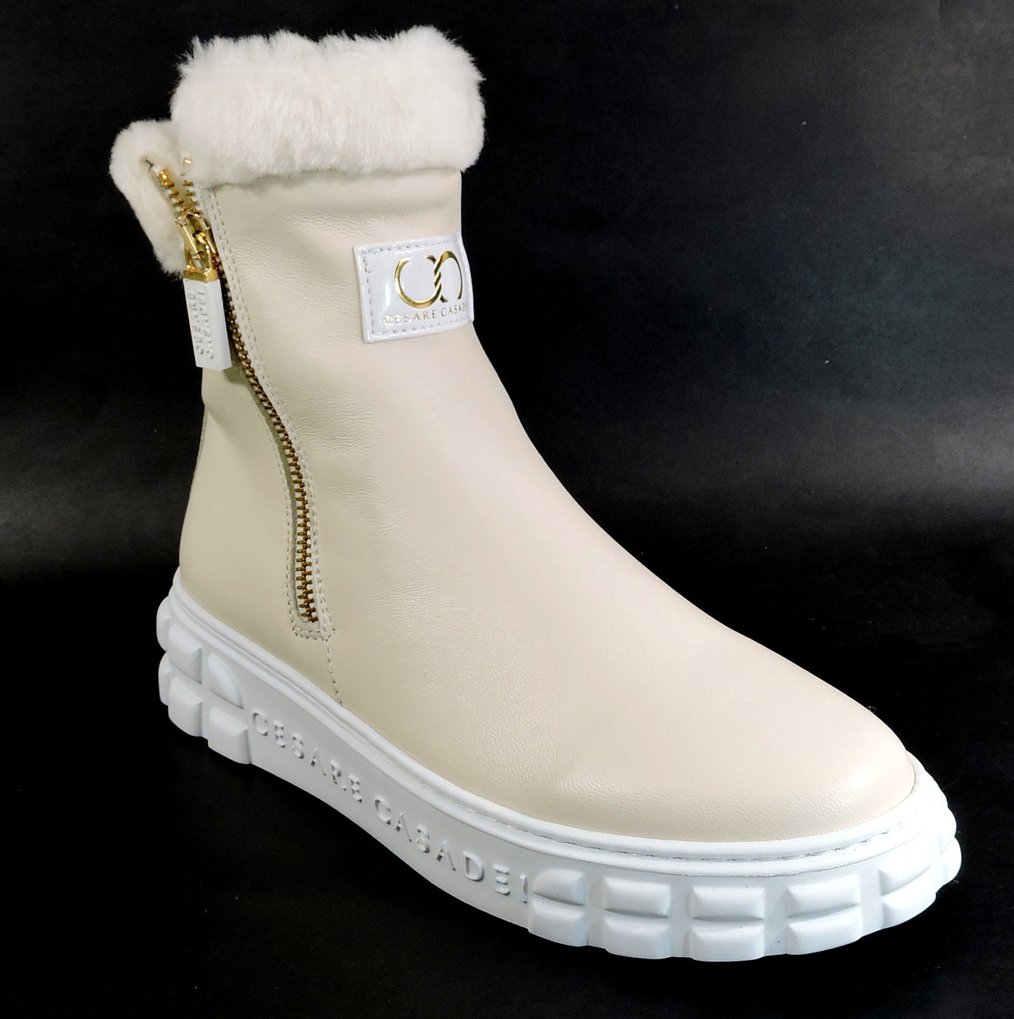 CASADEI 🇮🇹 WOMEN'S BEIGE LEATHER COMFORT LAMB FUR WINTER FASHION BOOTIE 37 EU