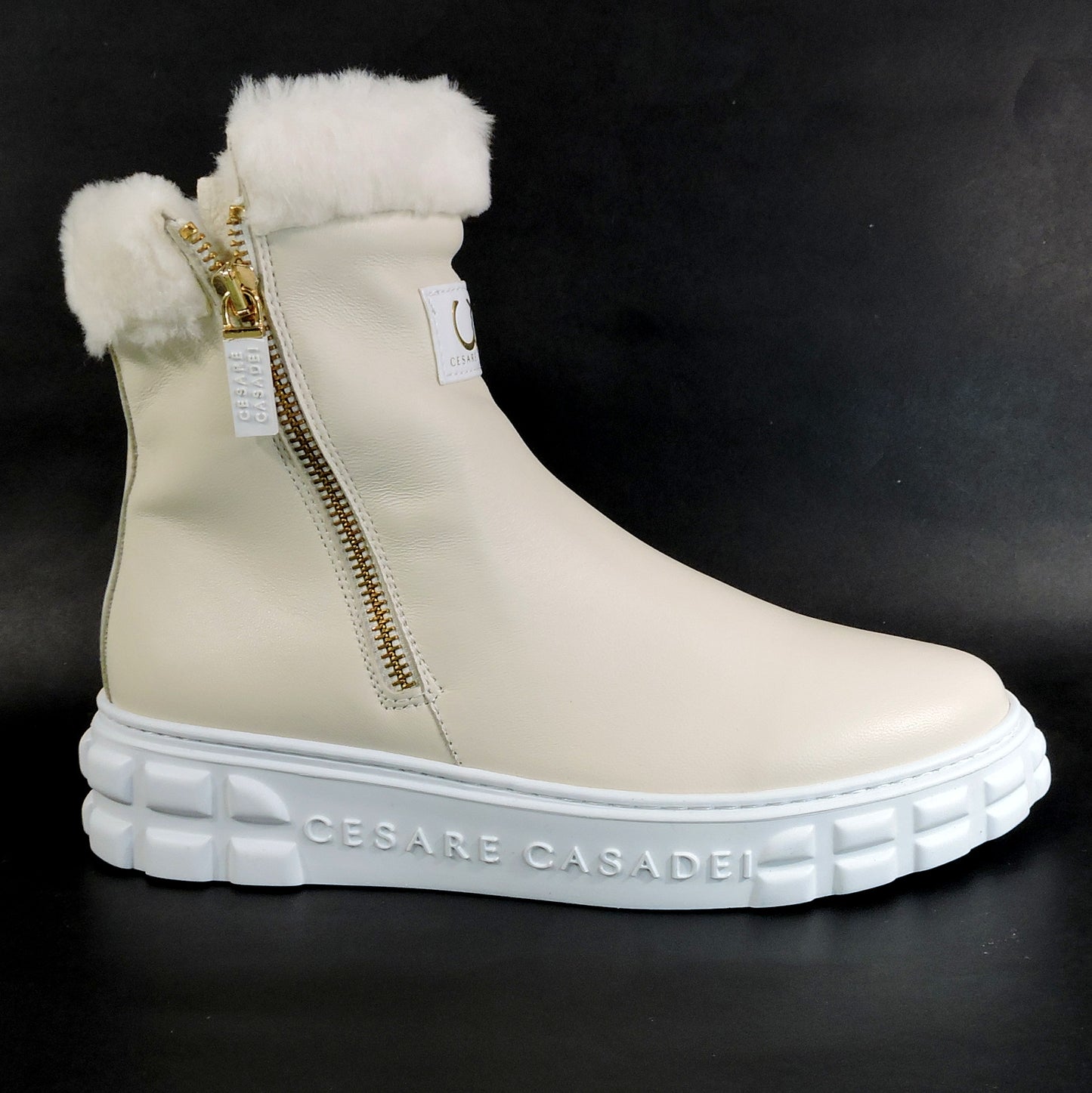 CASADEI 🇮🇹 WOMEN'S BEIGE LEATHER COMFORT LAMB FUR WINTER FASHION BOOTIE 37 EU