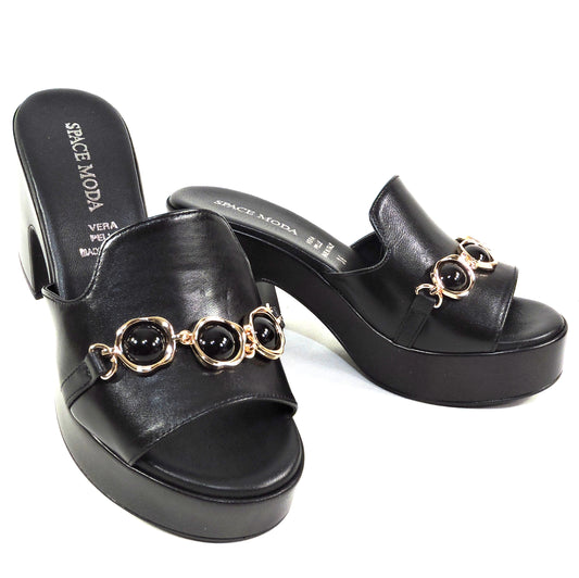 SPACE MODA BY REPO 🇮🇹 WOMEN'S BLACK SOFT LEATHER COMFORT SUMMER MULES