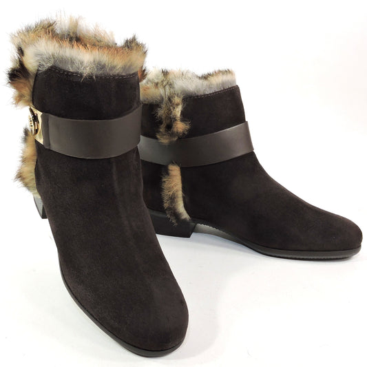 BALDININI 🇮🇹 WOMEN'S BROWN SUEDE WINTER FUR LINING FASHION CHELSEA BOOTIE