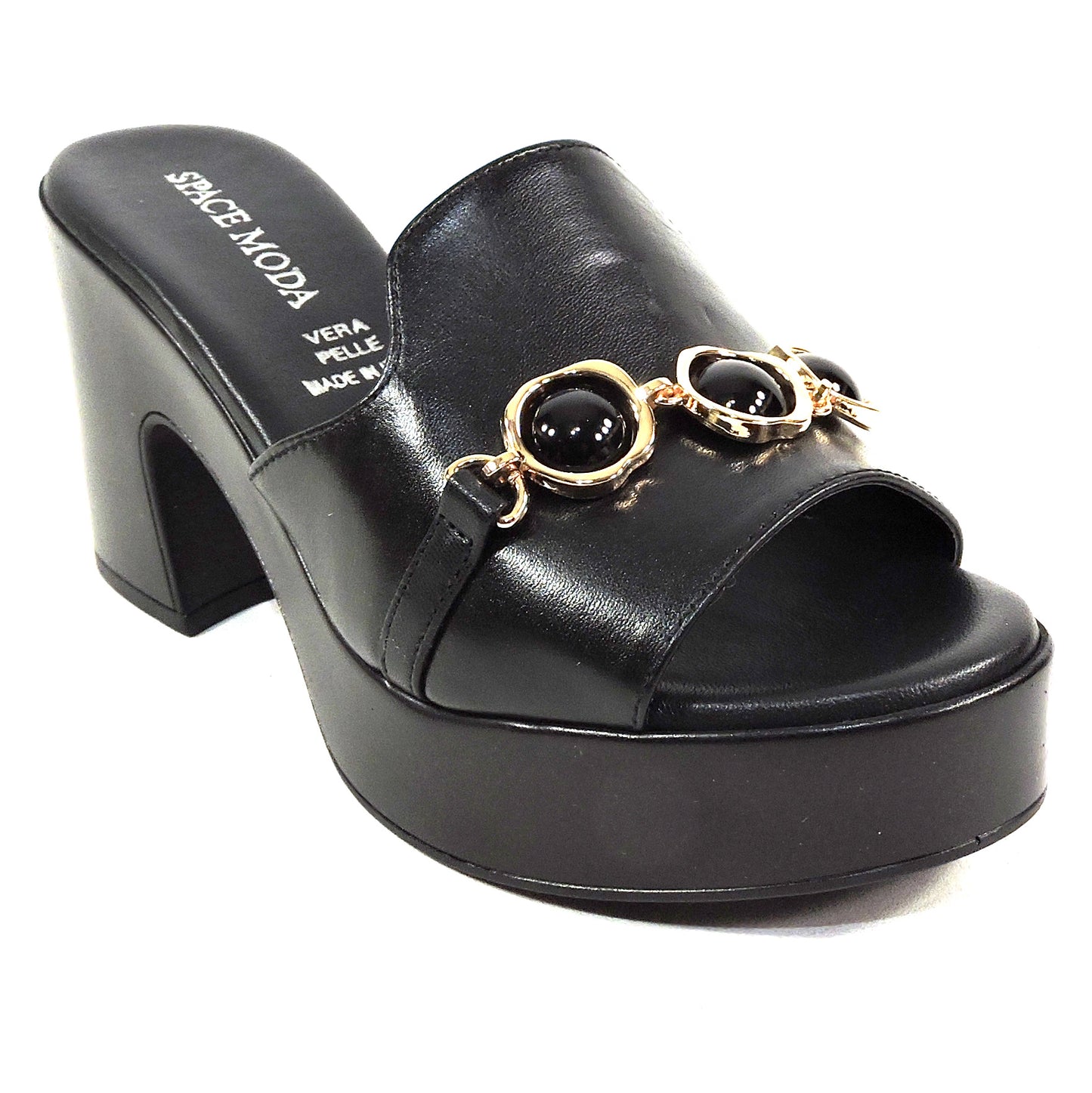 SPACE MODA BY REPO 🇮🇹 WOMEN'S BLACK SOFT LEATHER COMFORT SUMMER MULES
