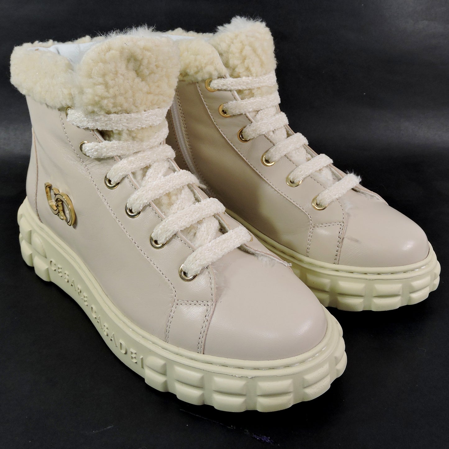 CASADEI 🇮🇹 WOMEN'S LEATHER COMFORT LAMB FUR WINTER FASHION FLAT BOOTIE 37 EU