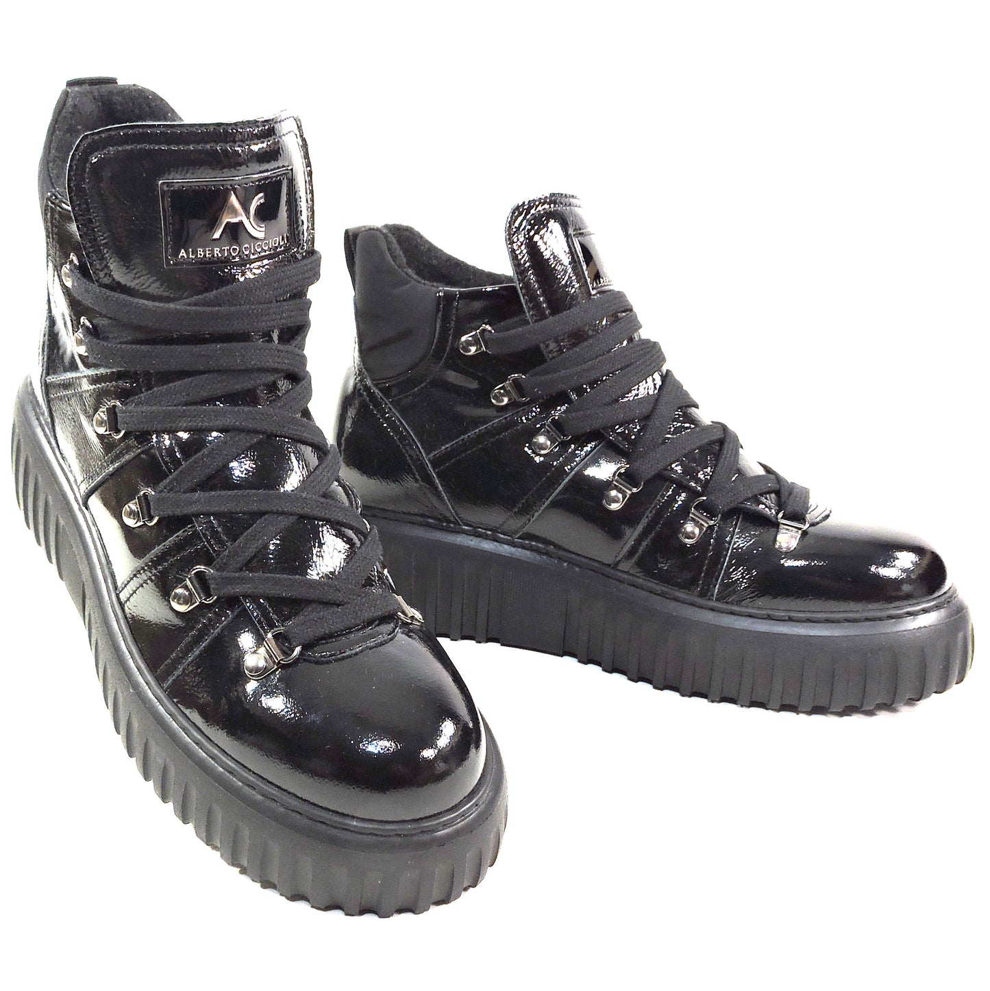 ALBERTO CICCIOLI 🇮🇹 WOMEN'S BLACK SOFT PATENT LEATHER COMFORT WINTER BOOTIE 37