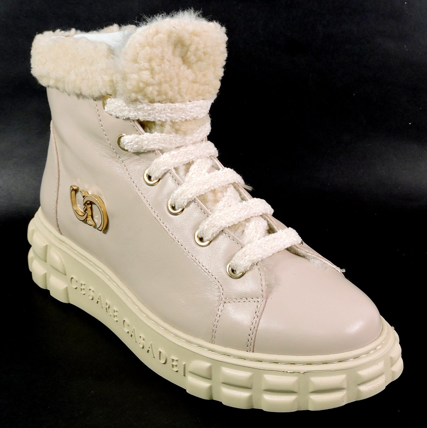 CASADEI 🇮🇹 WOMEN'S LEATHER COMFORT LAMB FUR WINTER FASHION FLAT BOOTIE 37 EU