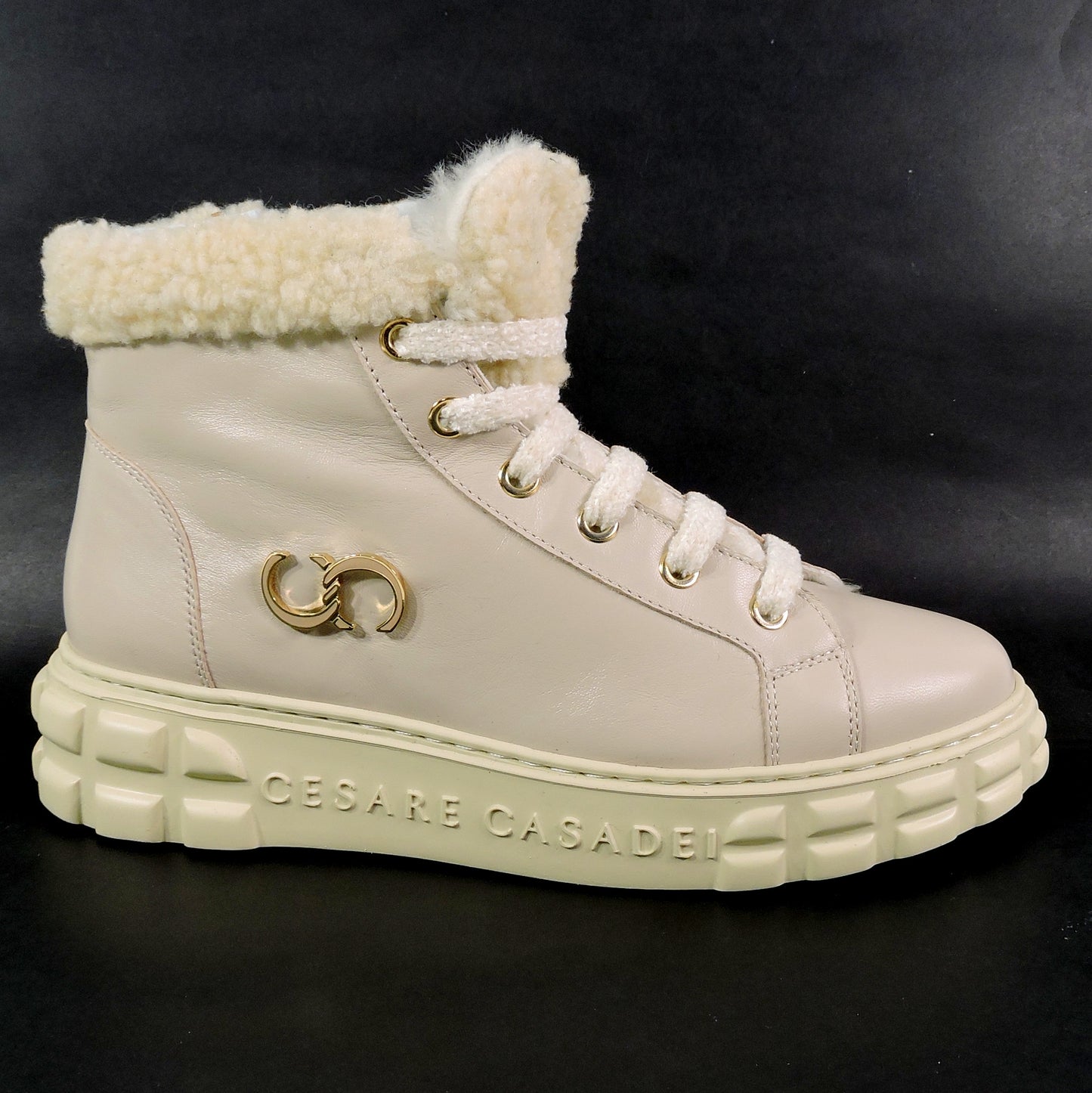 CASADEI 🇮🇹 WOMEN'S LEATHER COMFORT LAMB FUR WINTER FASHION FLAT BOOTIE 37 EU