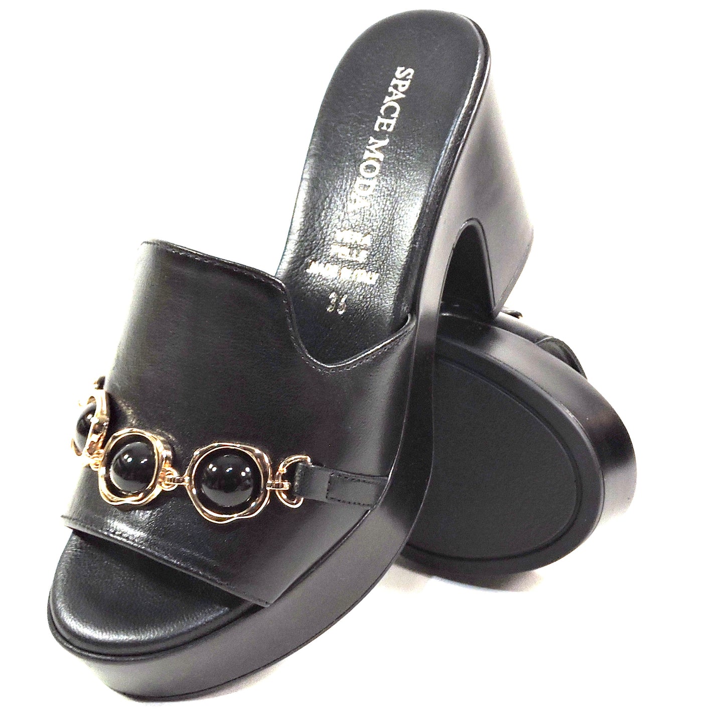 SPACE MODA BY REPO 🇮🇹 WOMEN'S BLACK SOFT LEATHER COMFORT SUMMER MULES