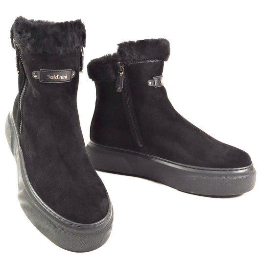 BALDININI 🇮🇹 WOMEN'S BLACK SOFT SUEDE COMFORT WINTER ANKLE PLATFORM BOOTIES