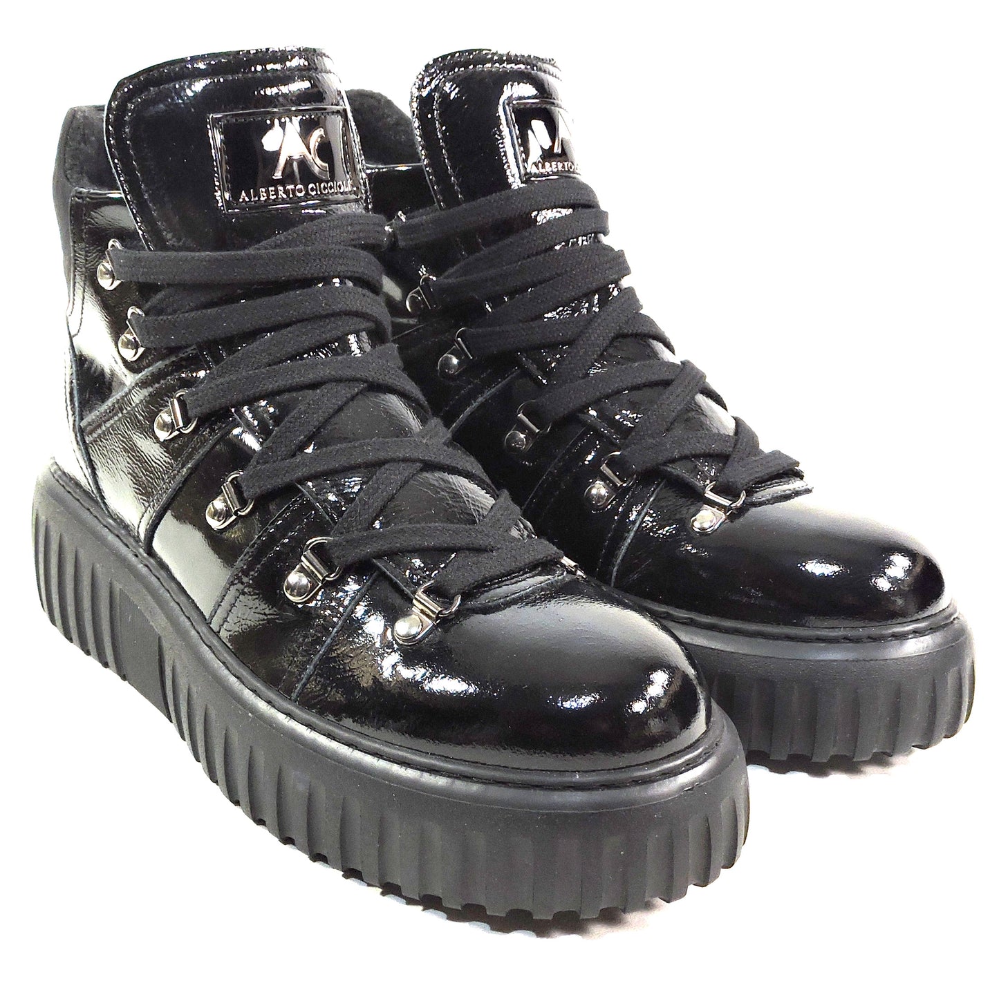 ALBERTO CICCIOLI 🇮🇹 WOMEN'S BLACK SOFT PATENT LEATHER COMFORT WINTER BOOTIE 37