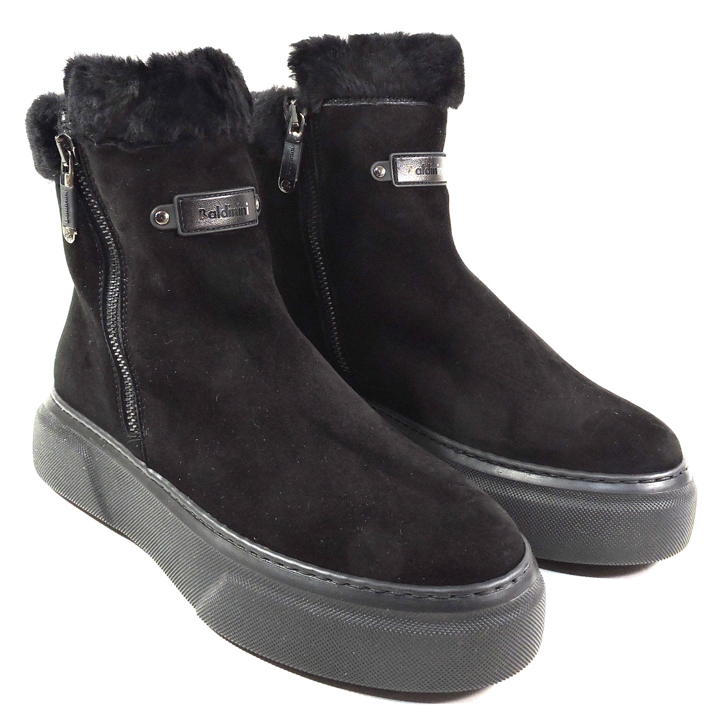 BALDININI 🇮🇹 WOMEN'S BLACK SOFT SUEDE COMFORT WINTER ANKLE PLATFORM BOOTIES
