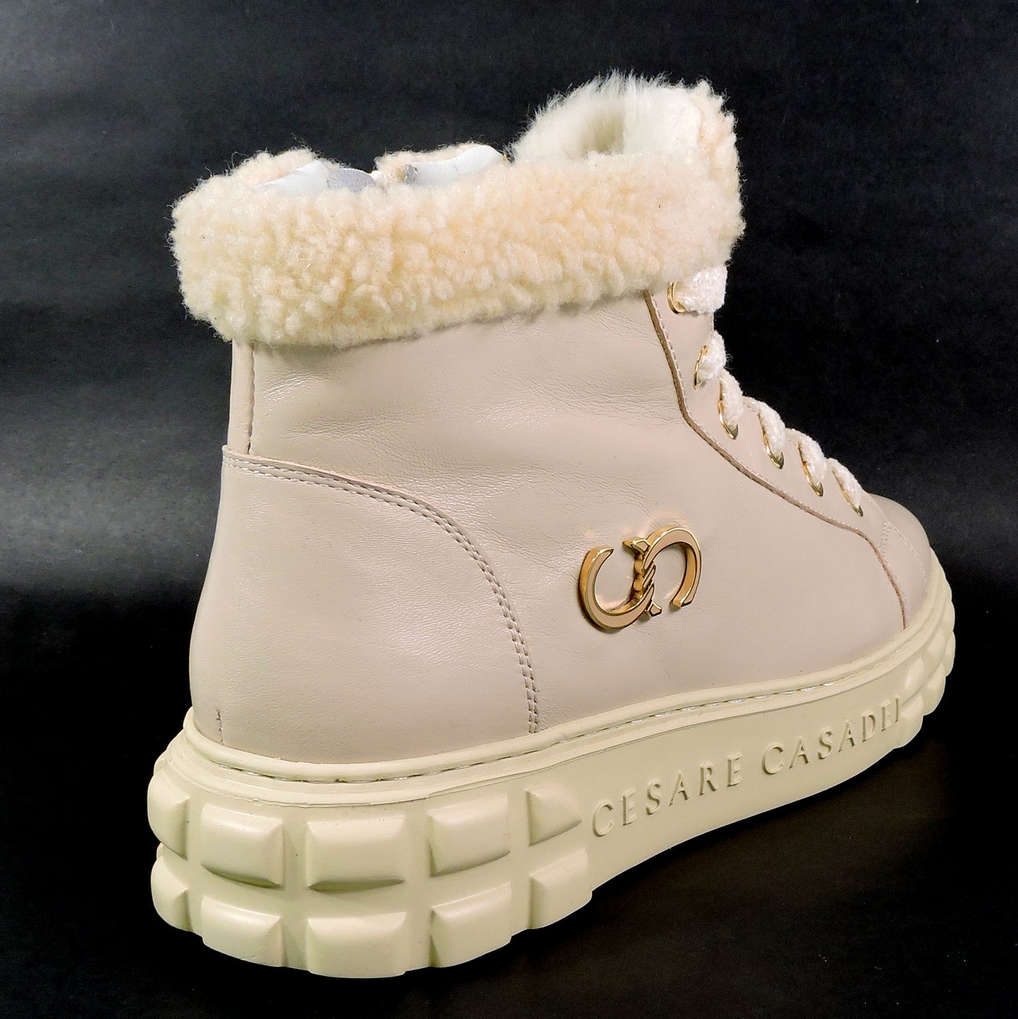 CASADEI 🇮🇹 WOMEN'S LEATHER COMFORT LAMB FUR WINTER FASHION FLAT BOOTIE 37 EU