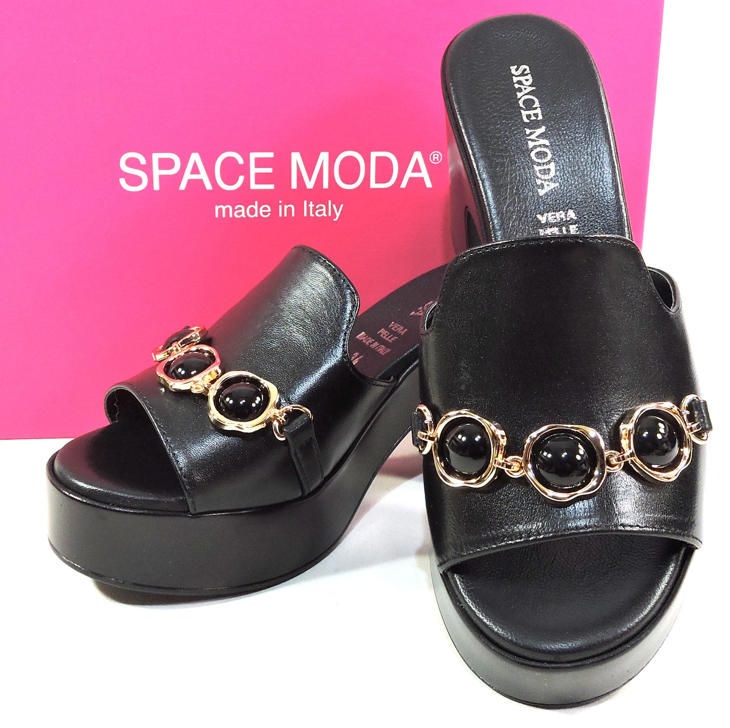 SPACE MODA BY REPO 🇮🇹 WOMEN'S BLACK SOFT LEATHER COMFORT SUMMER MULES