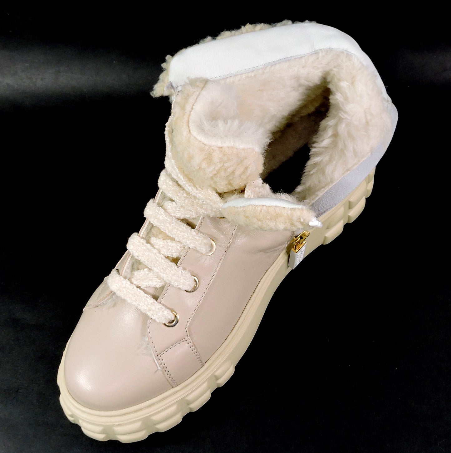 CASADEI 🇮🇹 WOMEN'S LEATHER COMFORT LAMB FUR WINTER FASHION FLAT BOOTIE 37 EU