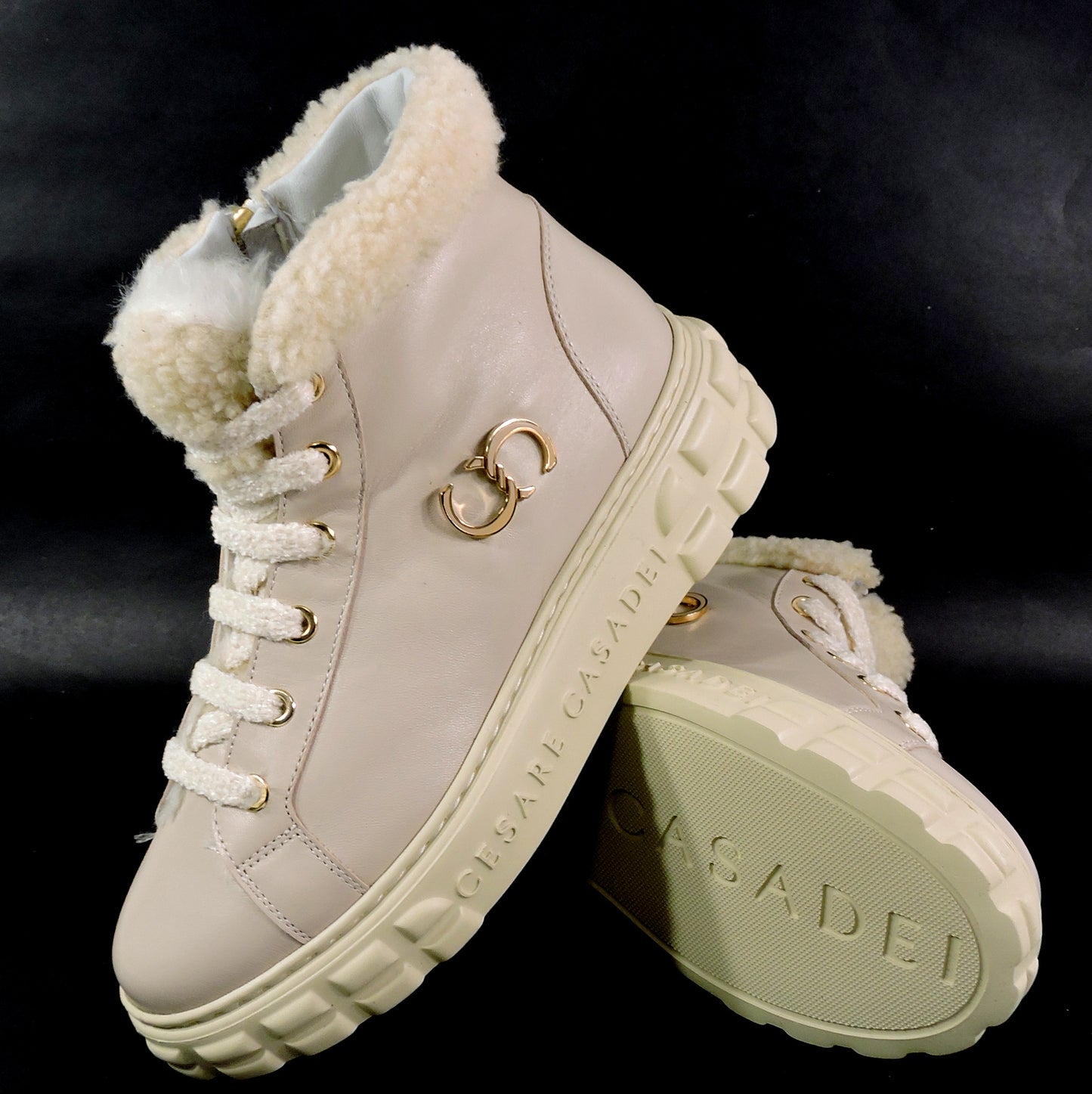 CASADEI 🇮🇹 WOMEN'S LEATHER COMFORT LAMB FUR WINTER FASHION FLAT BOOTIE 37 EU