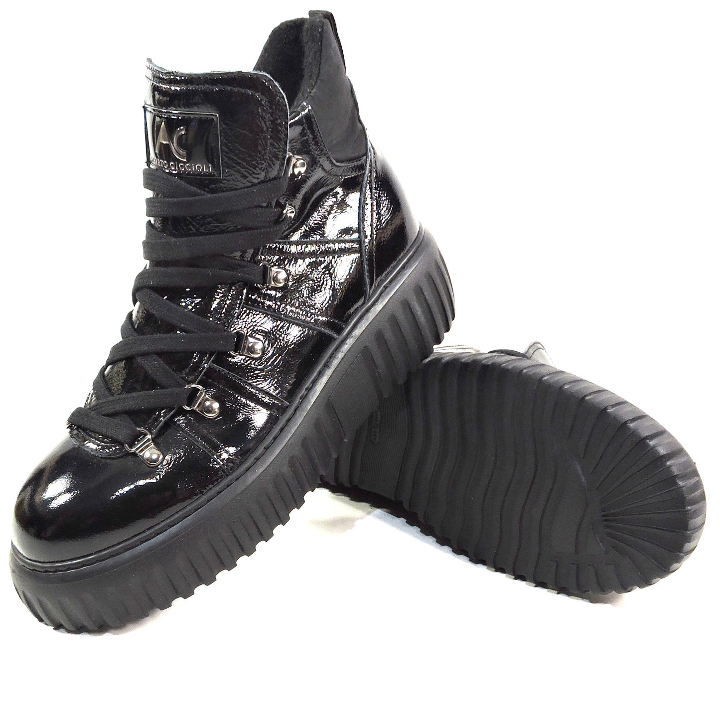ALBERTO CICCIOLI 🇮🇹 WOMEN'S BLACK SOFT PATENT LEATHER COMFORT WINTER BOOTIE 37