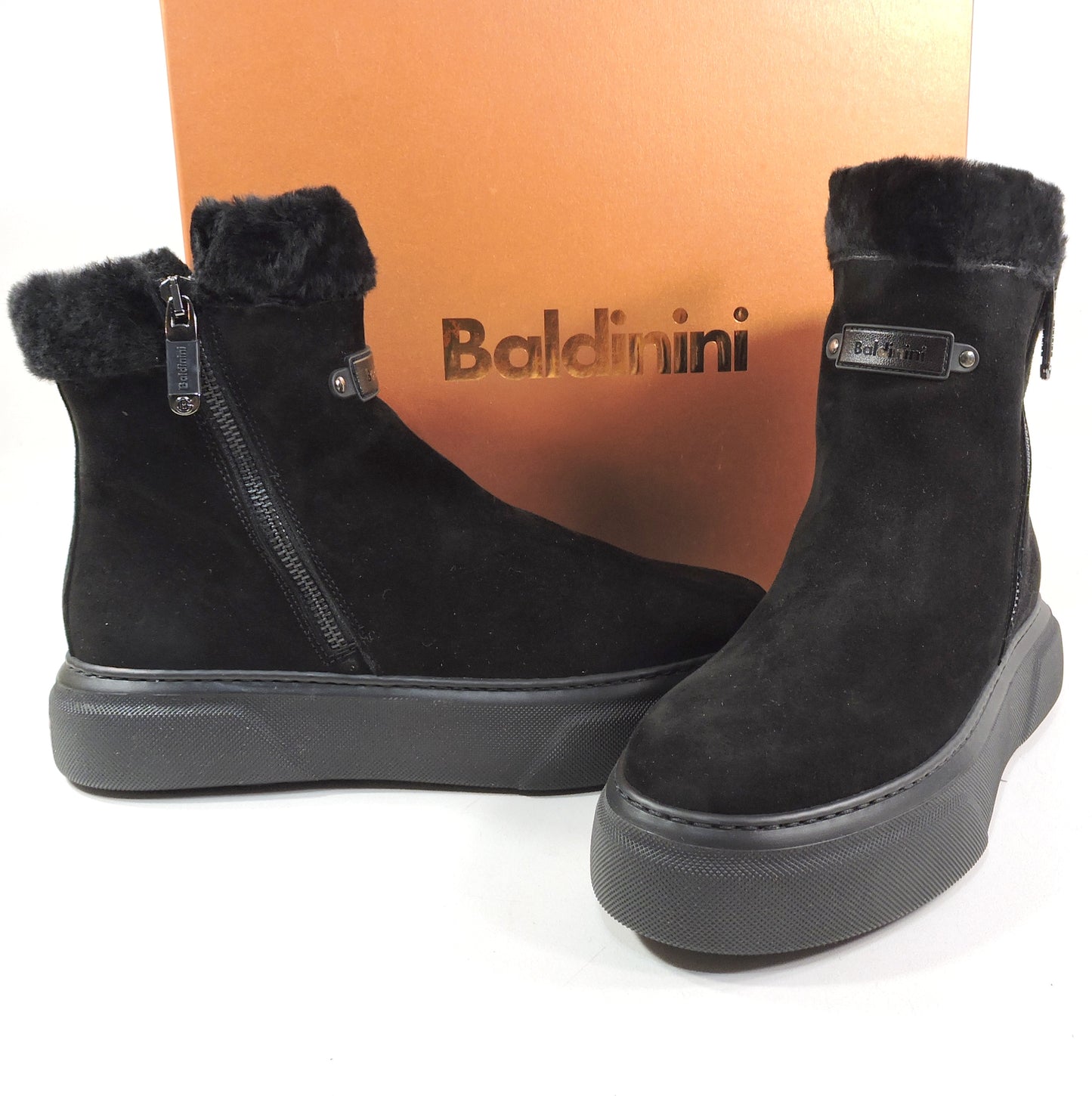 BALDININI 🇮🇹 WOMEN'S BLACK SOFT SUEDE COMFORT WINTER ANKLE PLATFORM BOOTIES